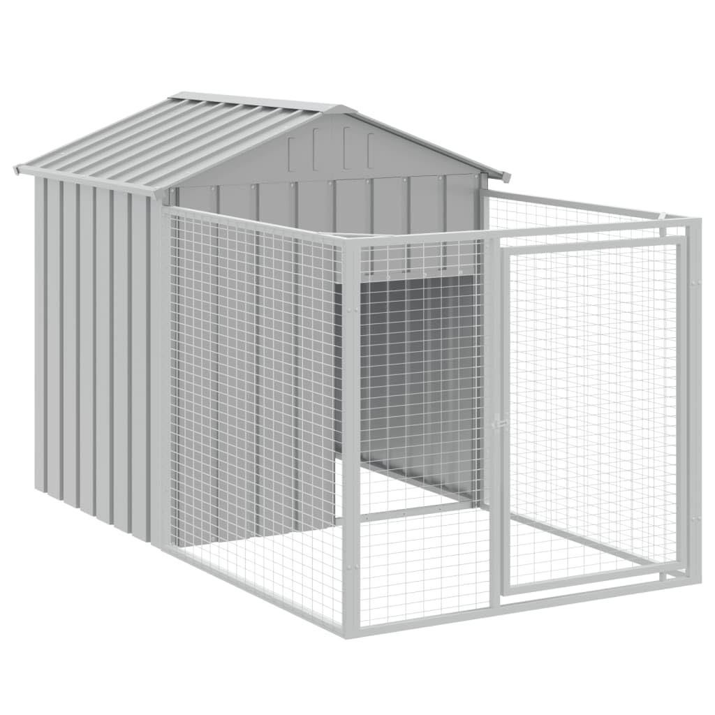 vidaXL Dog House - Light Grey Galvanised Steel Kennel with Lockable Door, 159.5"L x 46.1"W x 48.4"H, Model 3189064