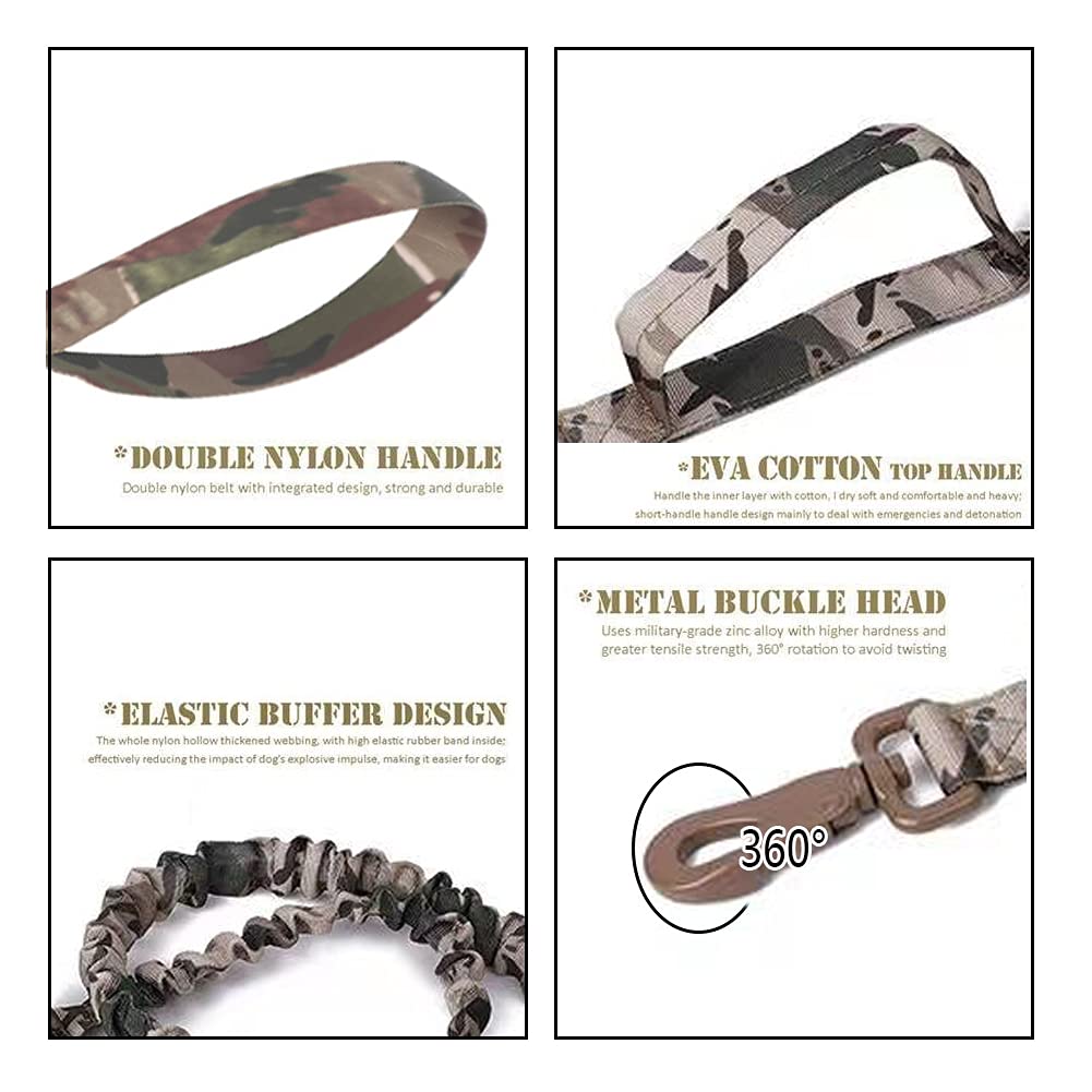 Tactical Dog Collar And Leash Set Tactical Dog Collar With Handle Bungee Leash Adjustable Military Training Nylon Collar Dog Training Collar Leash Set With Control Handleand Metal Buckle (Camo S