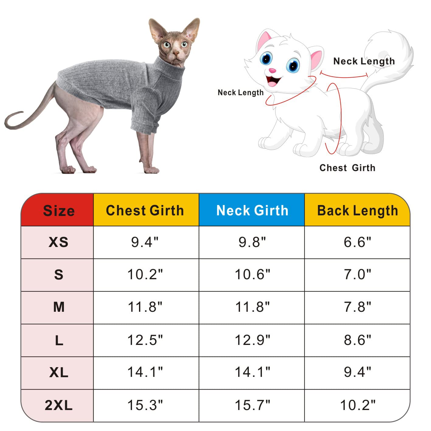 Idepet Sphynx Hairless Cats Sweater Shirt Kitten Soft Puppy Clothes Pullover Cute Cat Pajamas Jumpsuit Skin-Friendly Cotton Apparel Pet Winter Turtleneck For Cats And Small Dogs (Xx-Large, Gray)