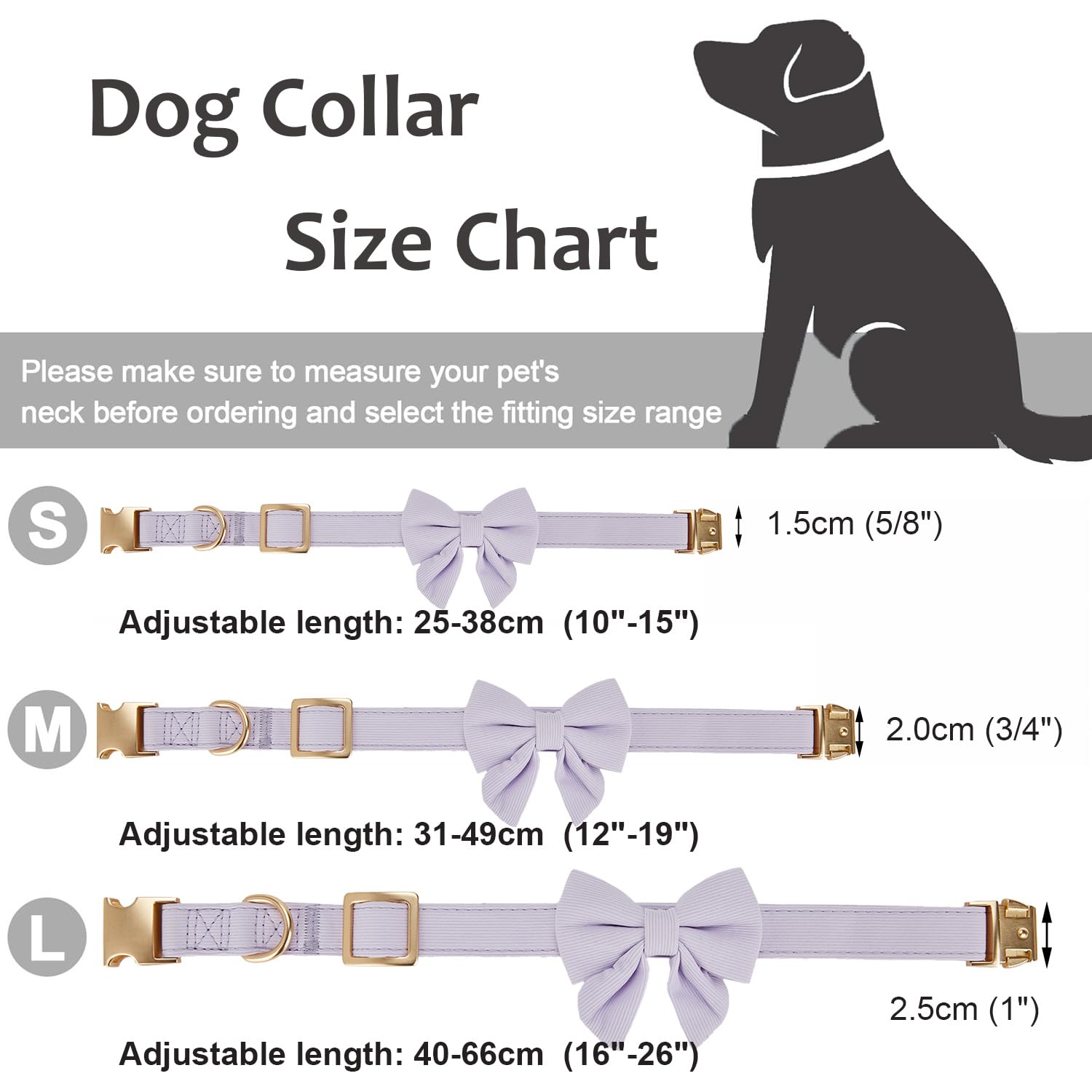 Ewinoom Bowtie Dog Collar Adjustable Soft Collars With Detachable Bow Tie And Metal Buckle For Small Medium Large Dogs,Lilac,Med