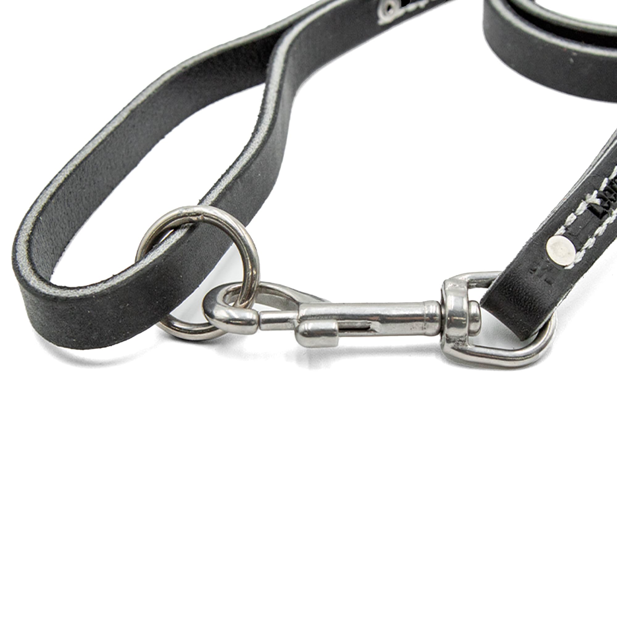 Leerburg'S Heavy Duty Black Police Belt Leash, Single Ply Leather, Stainless Steel Hardware, Stainless Steel Rivet And Sewn, Ami