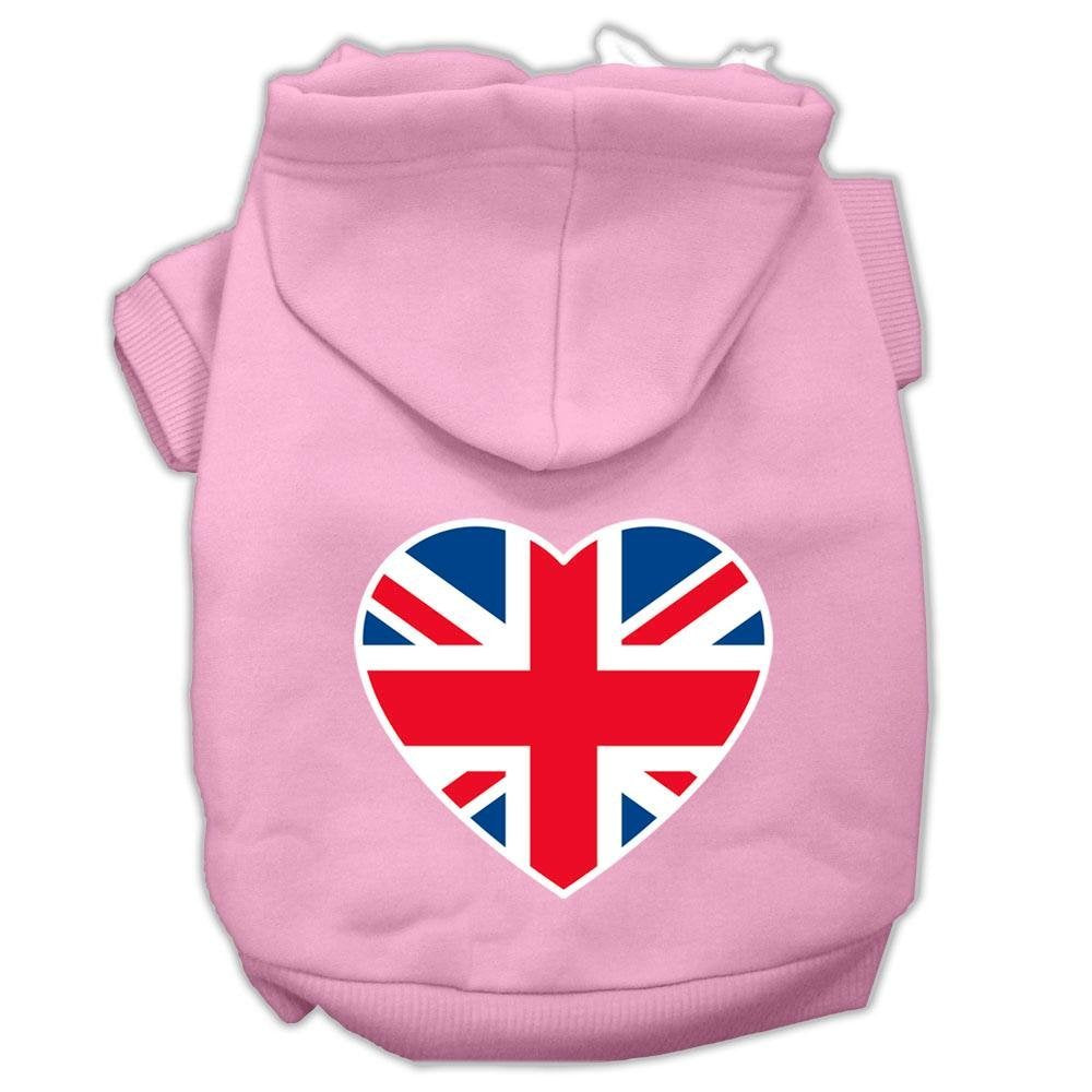 Pet Dog & Cat Hoodie Screen Printed, 'British Flag Heart' Light Pink Sm (3-6 Lbs.)