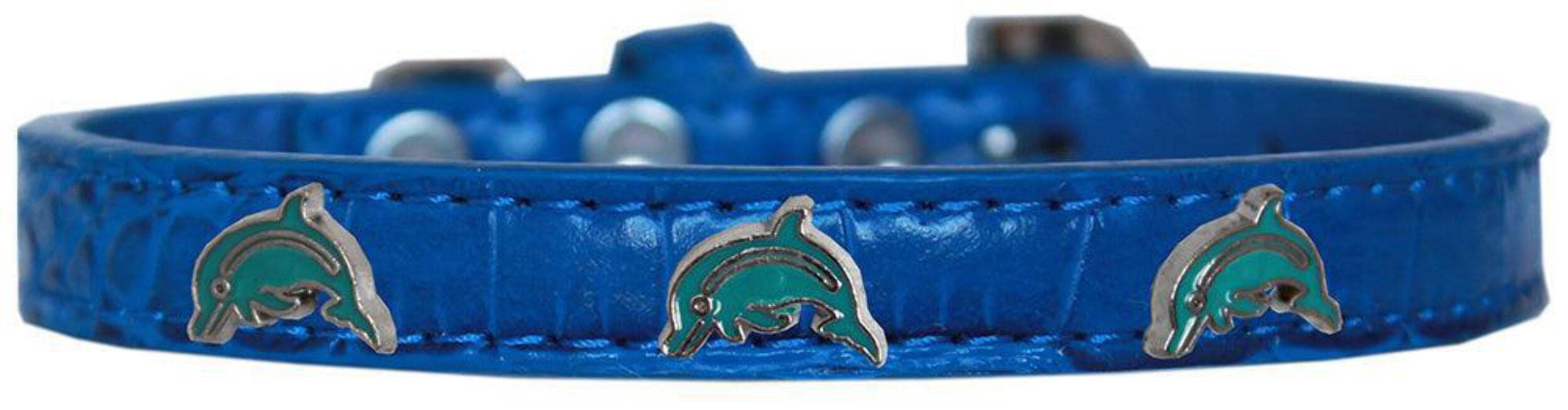 Dog, Puppy & Pet Designer Croc Widget Collar, &quot;Dolphins&quot; Silver 14