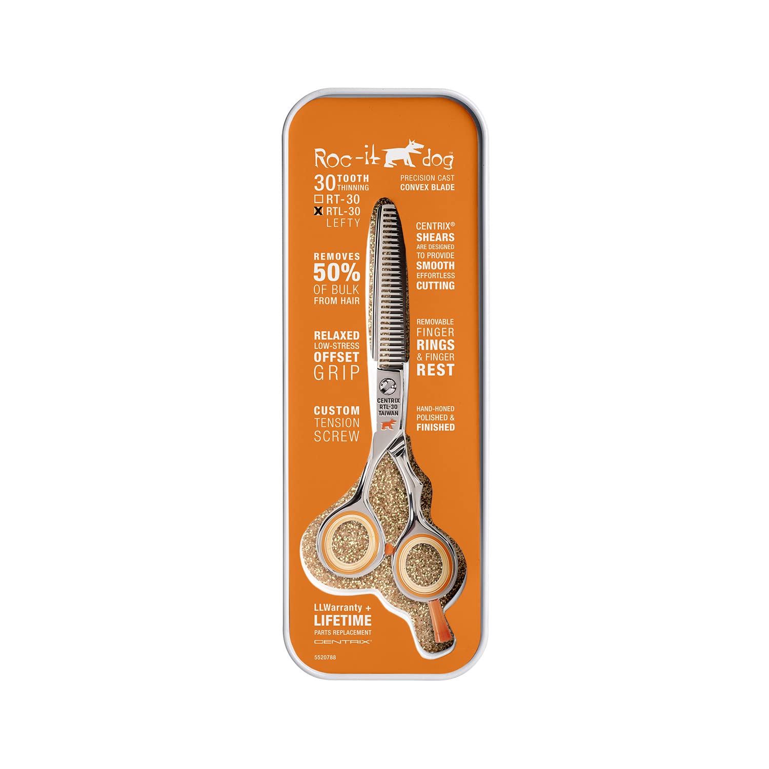 Cricket Centrix Roc-It Dog Rtl 30 Lefty Thinning Shear For Hair Cutting, Texturizing, Removing Bulk, Professional, Left Handed
