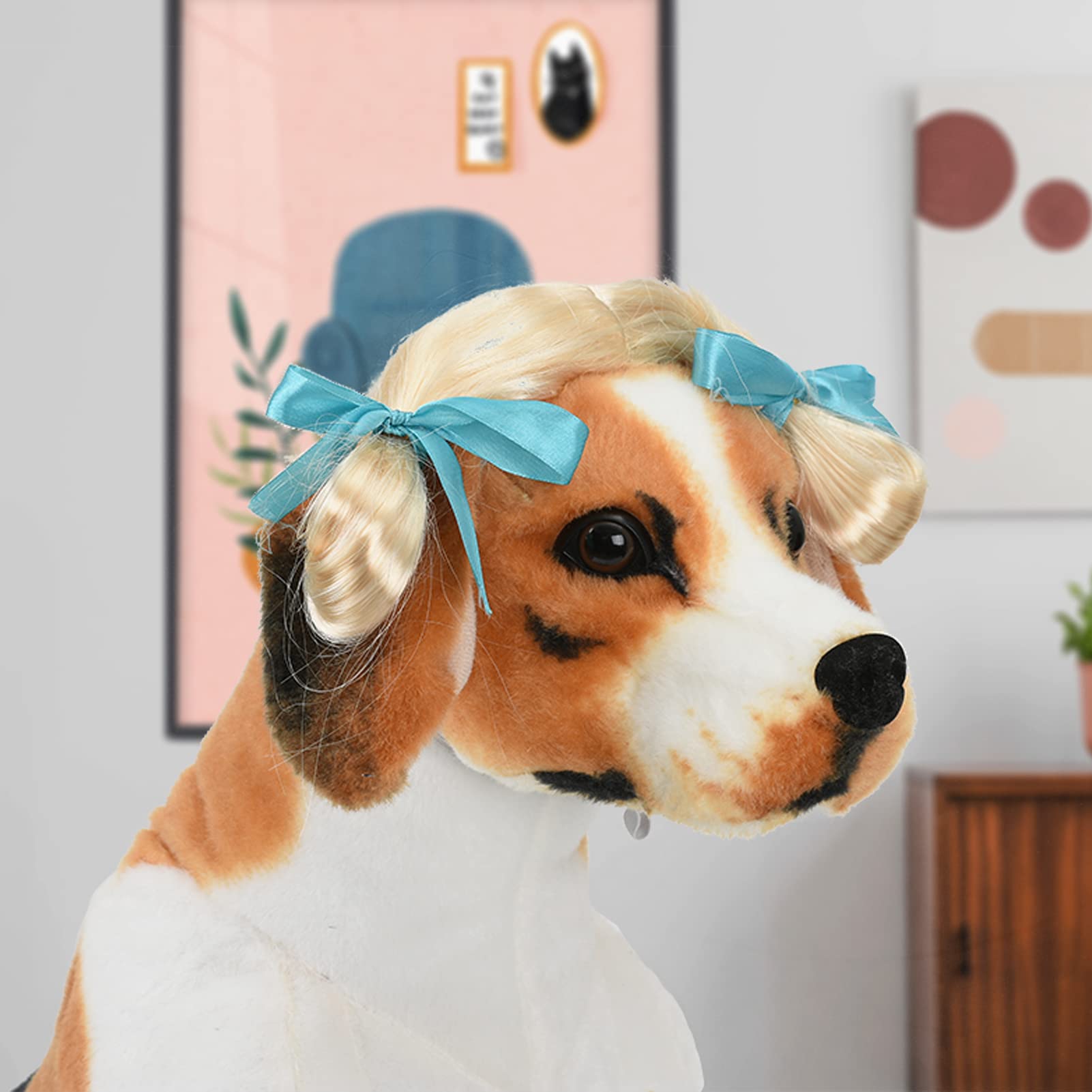 TESSVEYA Golden Braid Dog Wig - Funny Cosplay Accessory for Small, Medium & Large Dogs - Perfect for Halloween, Christmas & Parties