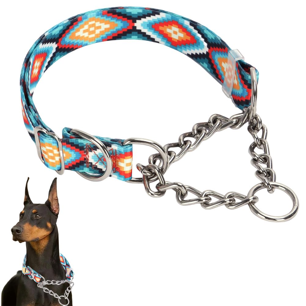 Chain Collars For Large Dogs,Stainless Steel Chain Martingale Collar For Dogs, No Pull Slip Cinch Choker Choke Heavy Duty Dog Co