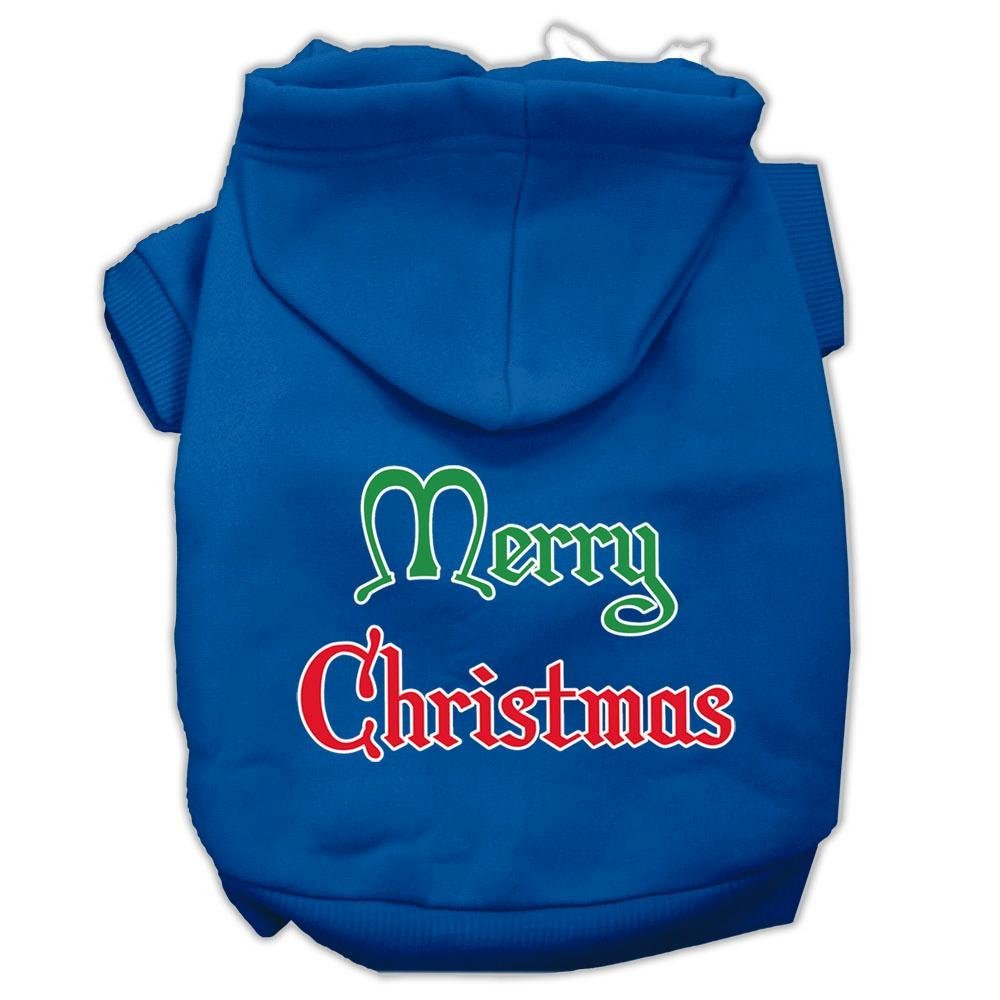 Christmas Pet Dog & Cat Hoodie Screen Printed, Merry Christmas Blue LG (10-14 lbs.)