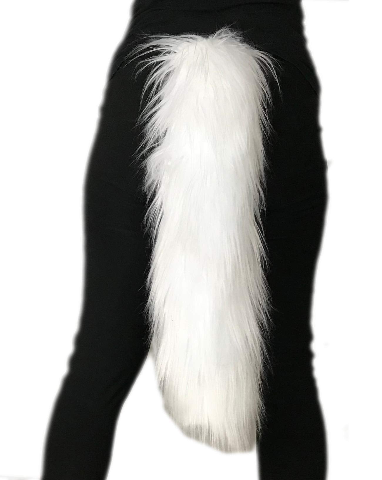 Bianna Creations Long Faux Fur Animal Luxury Tail, Cosplay Fursuit Fursona,Costume Dress Up Pet Play Furry Accessory (20', Whit
