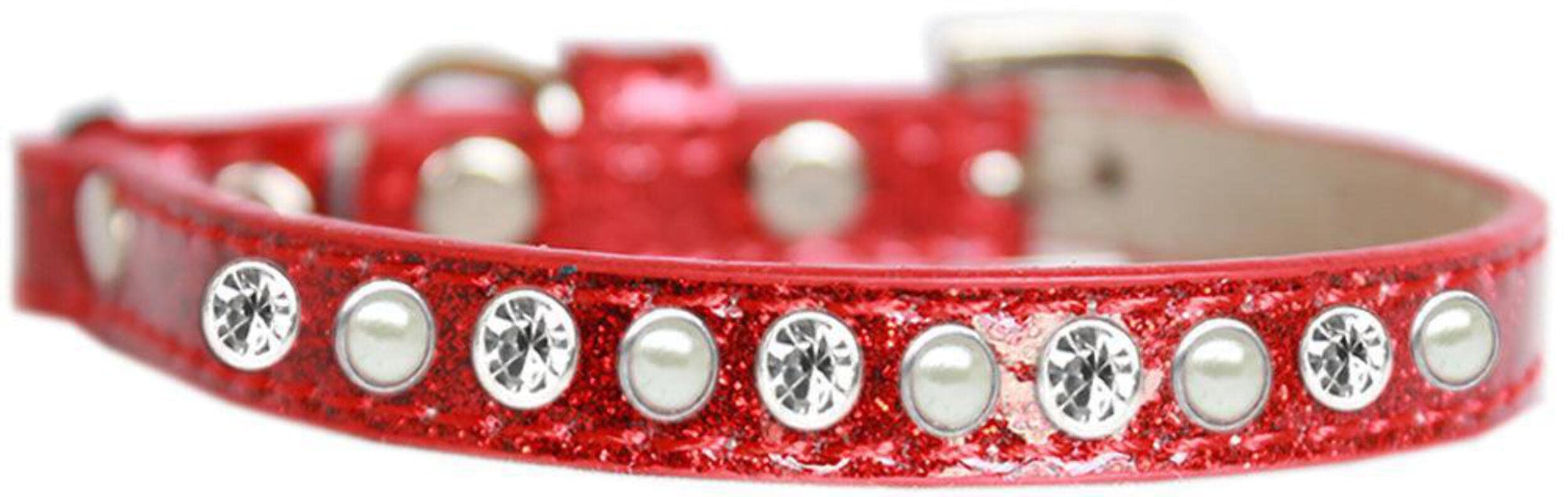 Mirage Pet Products Pearl and Clear Jewel Ice Cream Cat Safety Collar Red Size 12