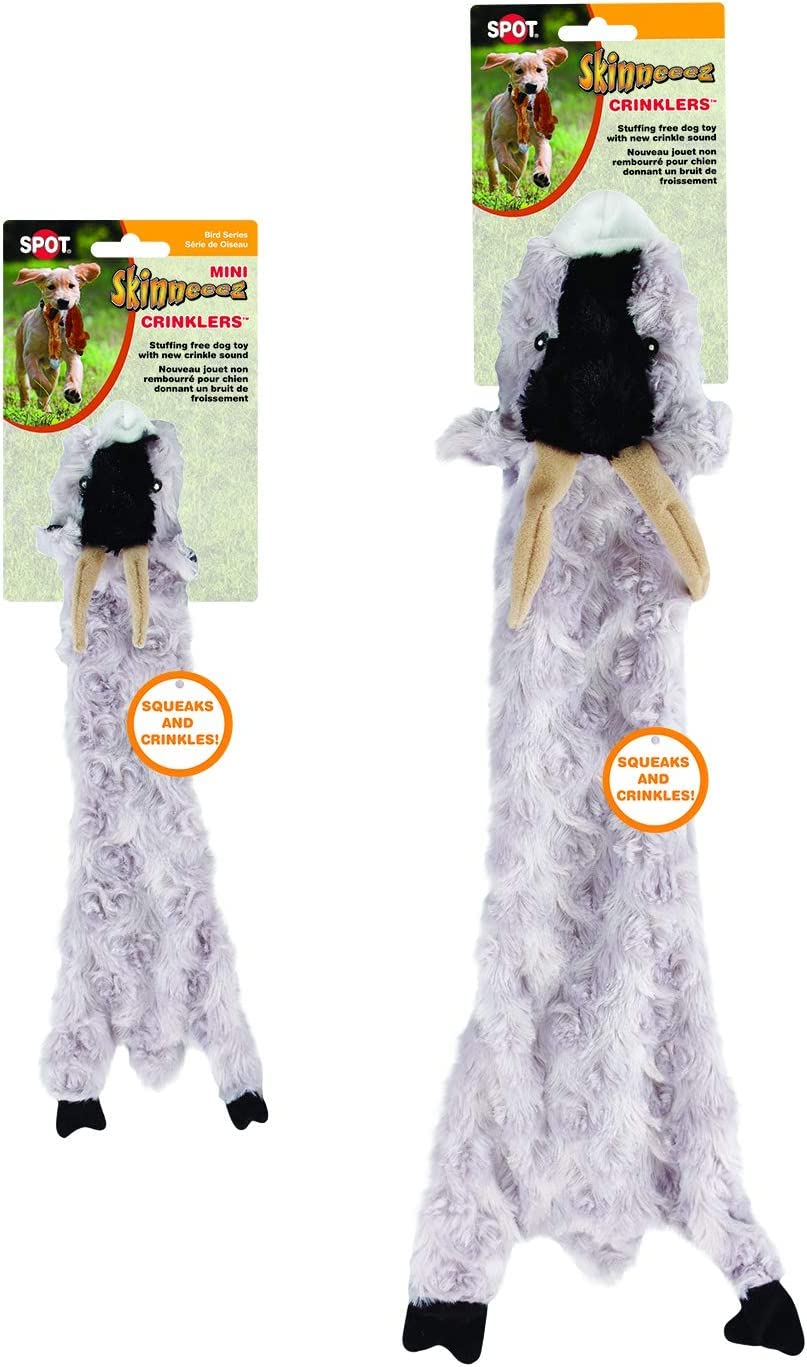 Spot Skinneeez Crinklers | Stuffless Dog Toys With Squeaker For Small Dogs | Crinkle Toy For Small Puppies | 14'' | Goat Design