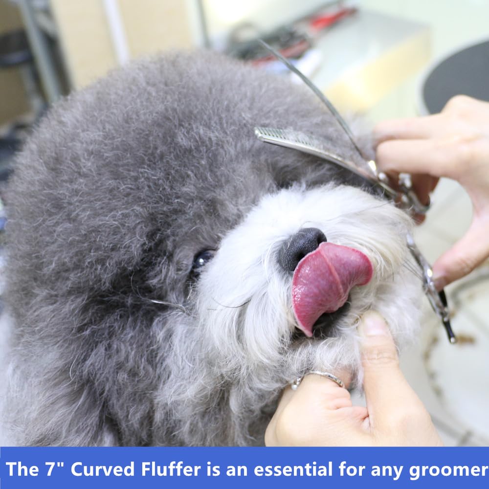 Hashimoto Curved Fluffer Scissors For Dog Grooming, 42 Teeth, 50% Thinning Rate, 7.0 Inch, Light Weight, Designed To Remove Bulk