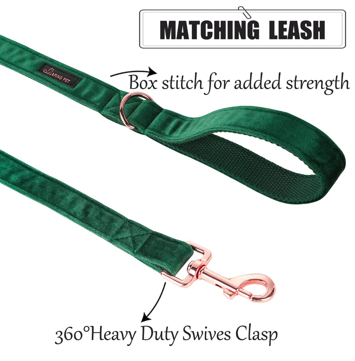 Aring Pet Dog Leash, Velvet Dog Leashes Matching Dog Collars, Handmade Strong Dark Green Christmas Dog Leash For Small Medium La