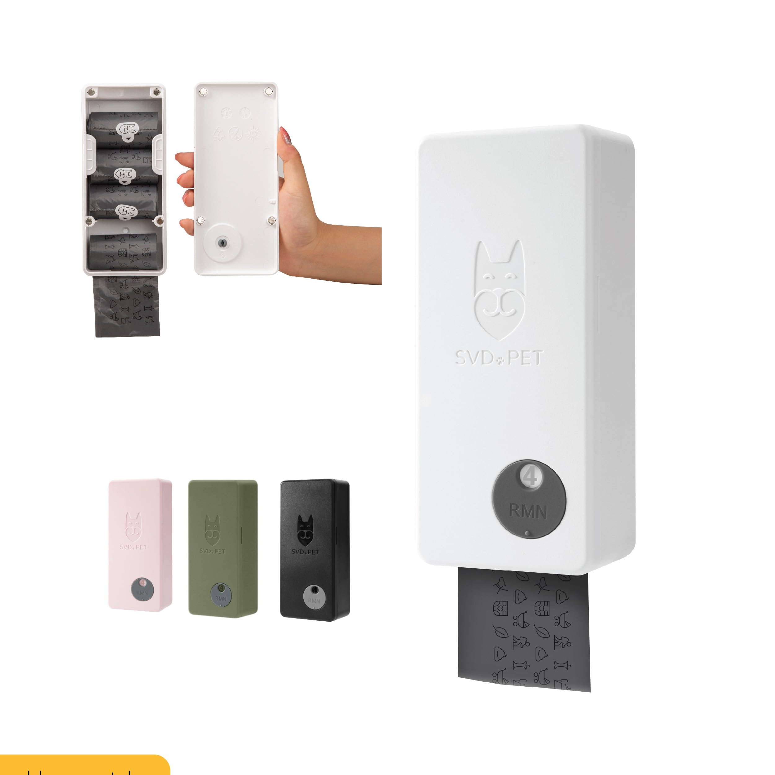 Svd.Pet Dog Poop Bag Dispenser With 60 Bags, Wall Mount Waste Bag Dispenser, Holds 4 Rolls Of Waste Bags, Indoor/Outdoor Wall Mo