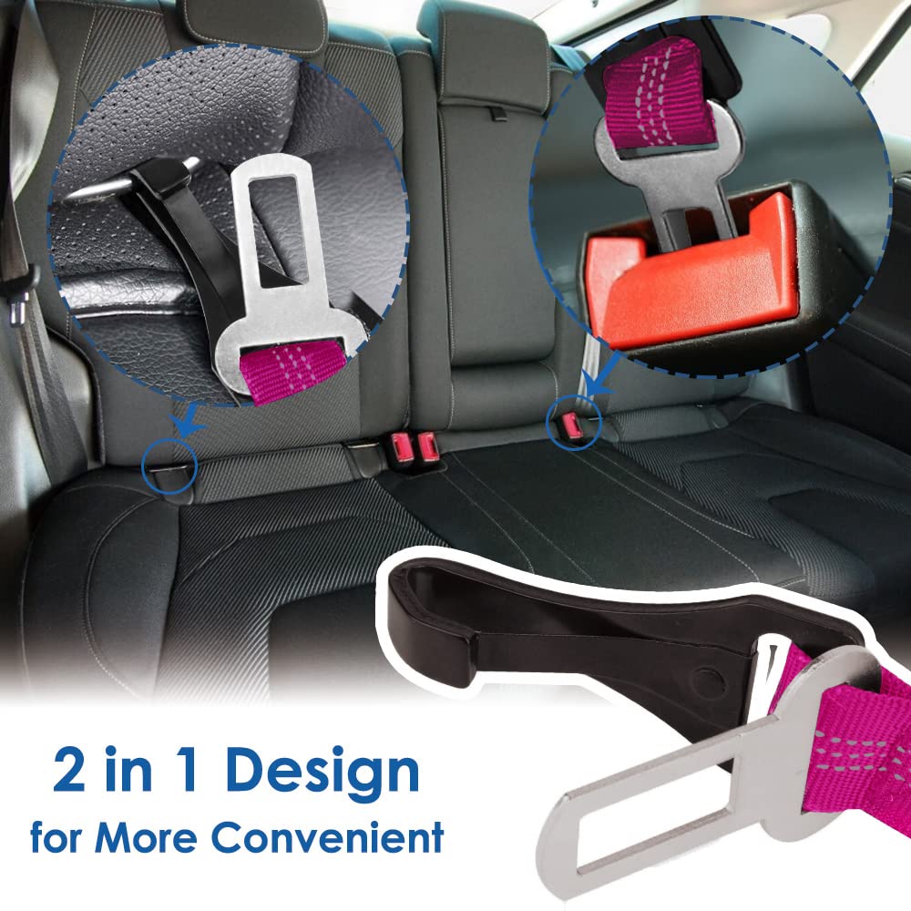Slowton Dog Seat Belt, Adjustable Dog Safety Belt Leash, 2 In 1 Latch Bar Attachment Dog Car Seatbelt With Elastic Nylon Bungee Buffer, Reflective Nylon Belt Tether Connect To Dog Harness (Fu)