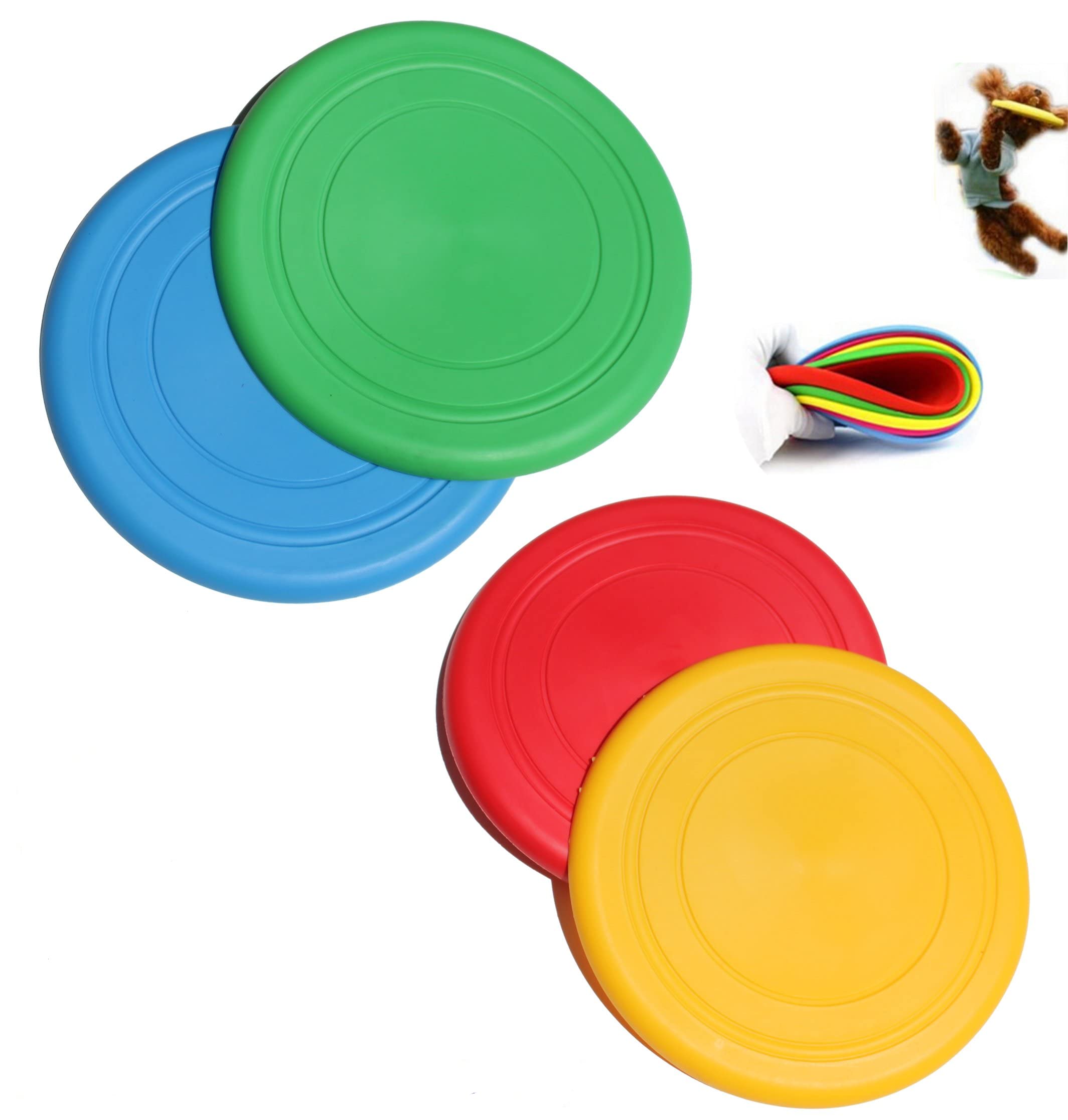2 Pcs Flying Disk Rubber Foldable Frisbee Dog Toy Throw Fetch Training Plate Nontoxic Random Color KT00120