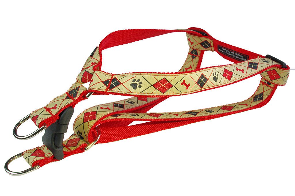 Small Tan Argyle Dog Harness: 5/8' Wide, Adjusts 15-21' - Made In Usa.