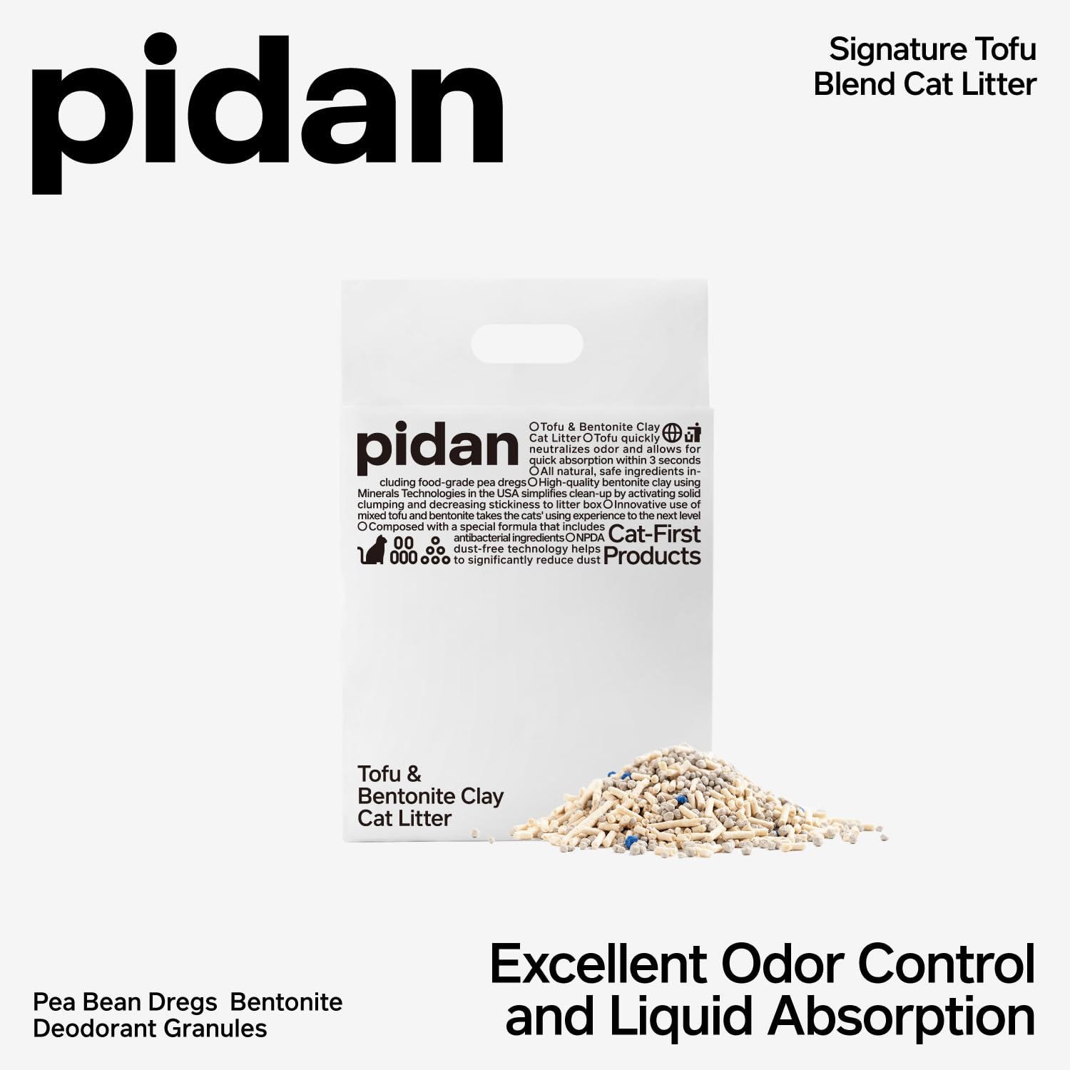 Pidan Mix Cat Litter,Tofu Cat Litter With Bentonite,Absorbent And Fast Drying,Flushable Tofu Litter,Selected Quality Pea Dregs,5