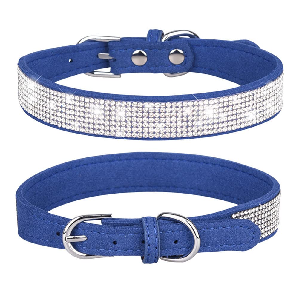 Small Dog Collar With Rhinestone Crystal Diamond Colorful Bling Girl Cat Collars Dark Blue L