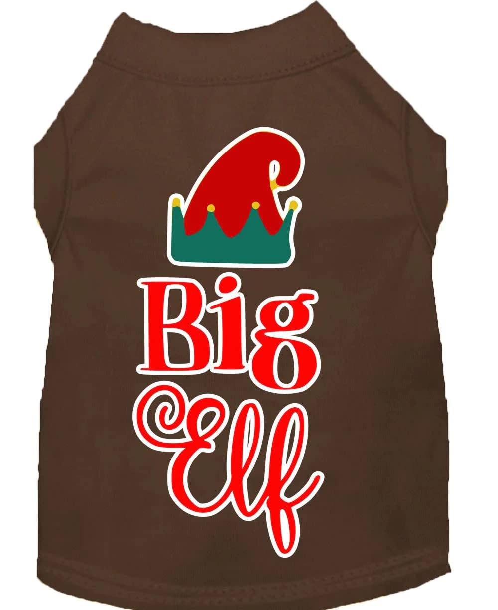 Christmas Pet Dog & Cat Shirt Screen Printed, &quot;Big Elf&quot; Brown SM (3-6 lbs.)