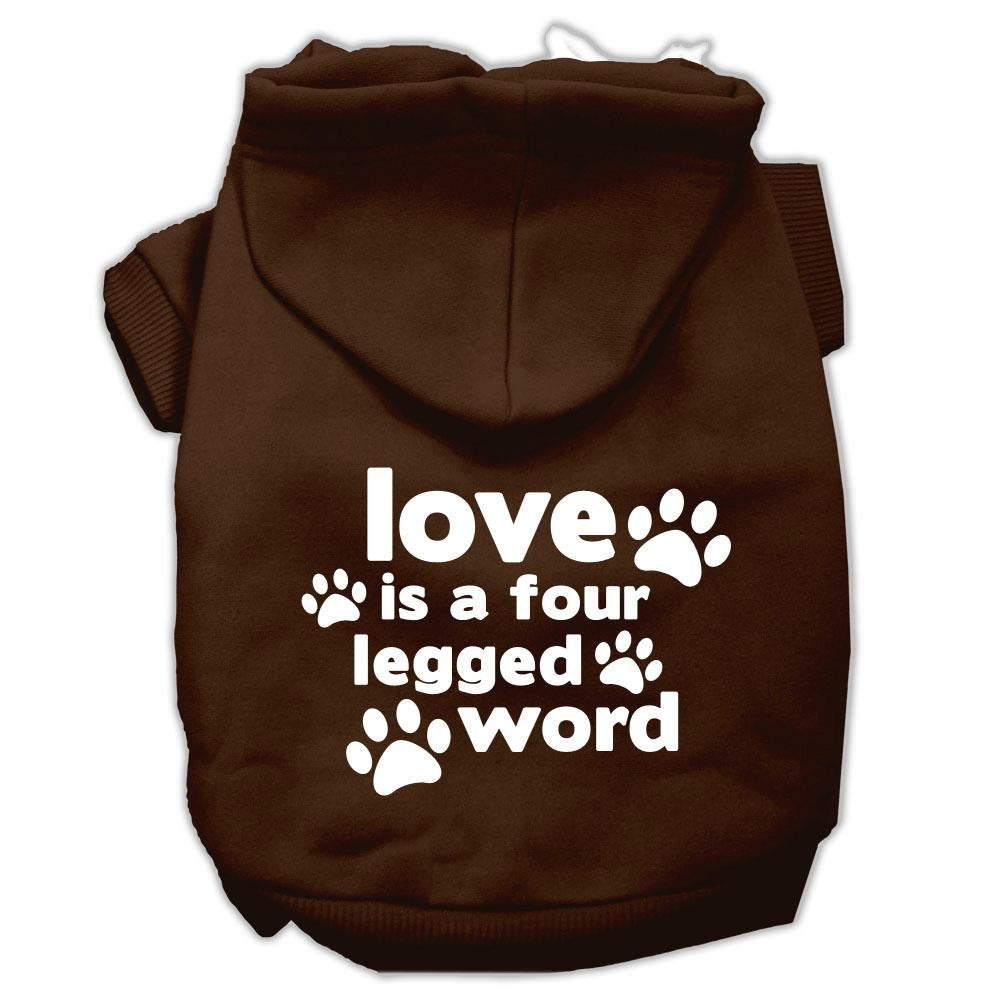 Pet Dog & Cat Hoodie Screen Printed, 'Love Is A Four Legged Word' Cocoa Xl (14-20 Lbs.)
