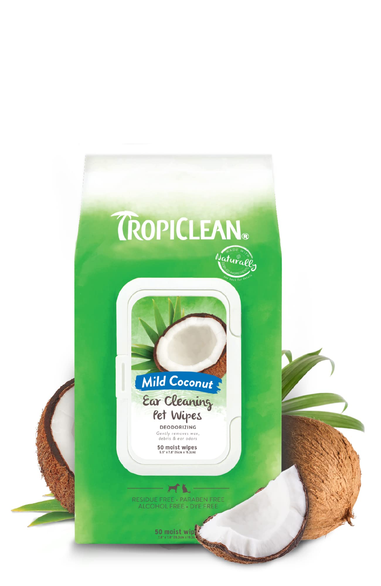 TropiClean Dog Ear Wipes, Dog Ear Cleaner, Soothing Itch Relief, Gently Removes Wax and Debris, Odor Eliminating, Safe for Daily