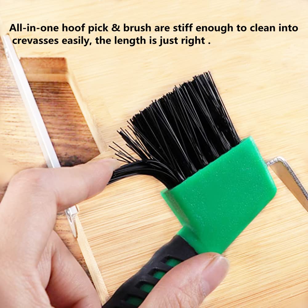 Pofuierkn 4Pcs Horse Hoof Pick Brushes,Horse Hoof Pick Brush With Soft Touch Rubber Handle