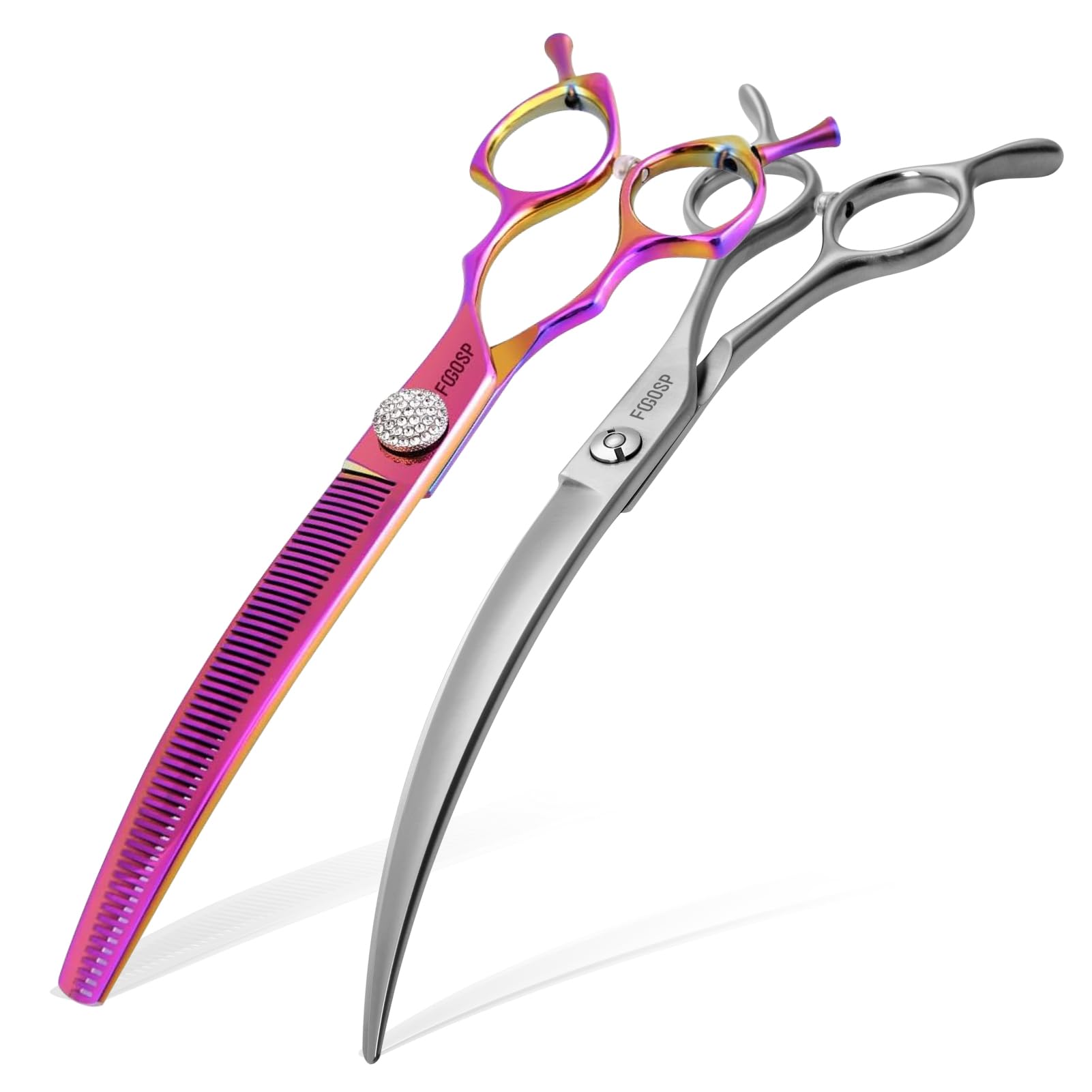 Fogosp 45Curved Dog Grooming Scissors Curved Thinning Shears 2Pcs Combo(Rosered)