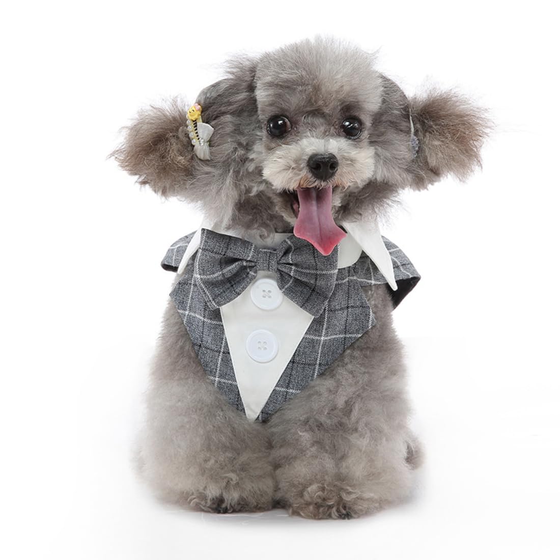 Doteyayp Puppy Tuxedo With Detachable Bowtie Prom Wedding Formal Wear Prince Costume For Small Dog (Small, Grey Plaid)