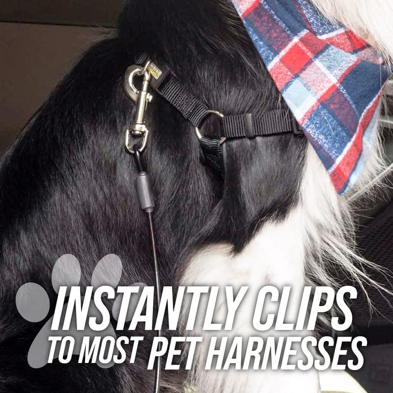 Leash Boss Dog Car Seat Belt Restraint - No-Chew Heavy Duty Car Seatbelt For Pets - 5 Sizes - Coated Steel Rope To Prevent Chewing (Small - 16 Inch, Black)