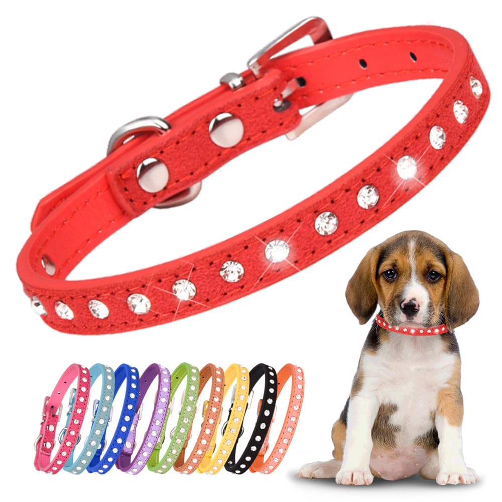 Puppy Collar With Bling Diamond, Pretty Crystal Sparkly Rhinestone Glitter Jewel Girls Cat Collars For Xxs Xs Small Medium Pet Female Dogs Boys Kitten, Red Xxsmall