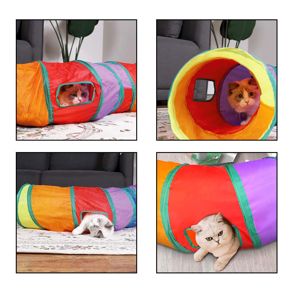 Andiker Cat Tunnel, S-Shape Cat Tunnel Pet Tube Collapsible Play Toy Indoor Outdoor Toys For Exercising Hiding Training And Running Cat Puzzle Toy With 2 Side Holes (Multi-Colored)