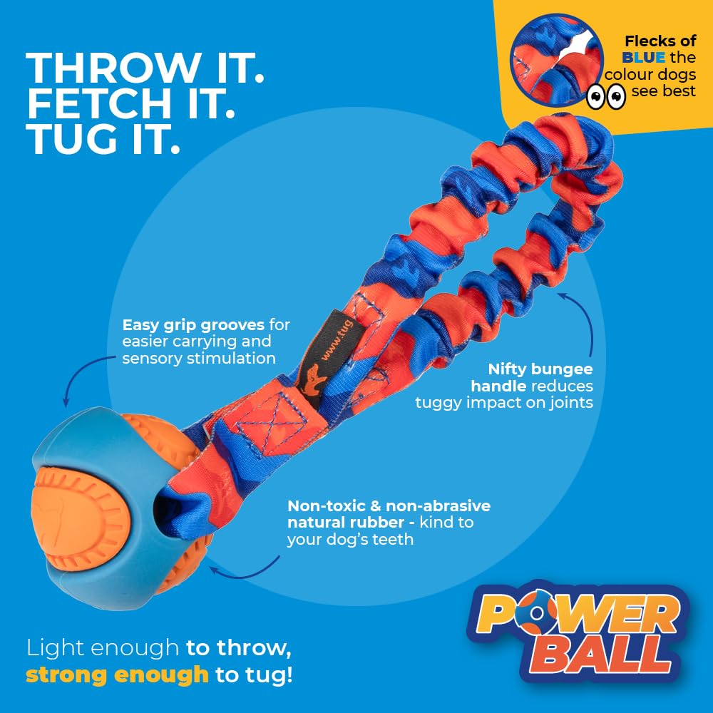 Tug-E-Nuff Pocket Powerball Bungee | Shock Absorbing Bungee Handle | Durable Ball Toy For Dogs | Ideal For Interactive Dog Train