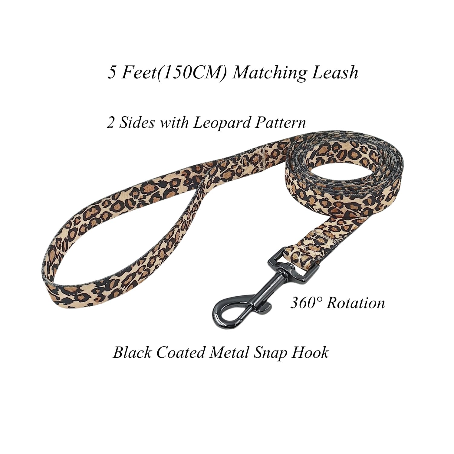 Olahibi Dog Collar Leash Set, Leopard Pattern, 5Ft Matching Leash, Polyester Material, 4 For Small Medium Large Dogs.(L, Brown L