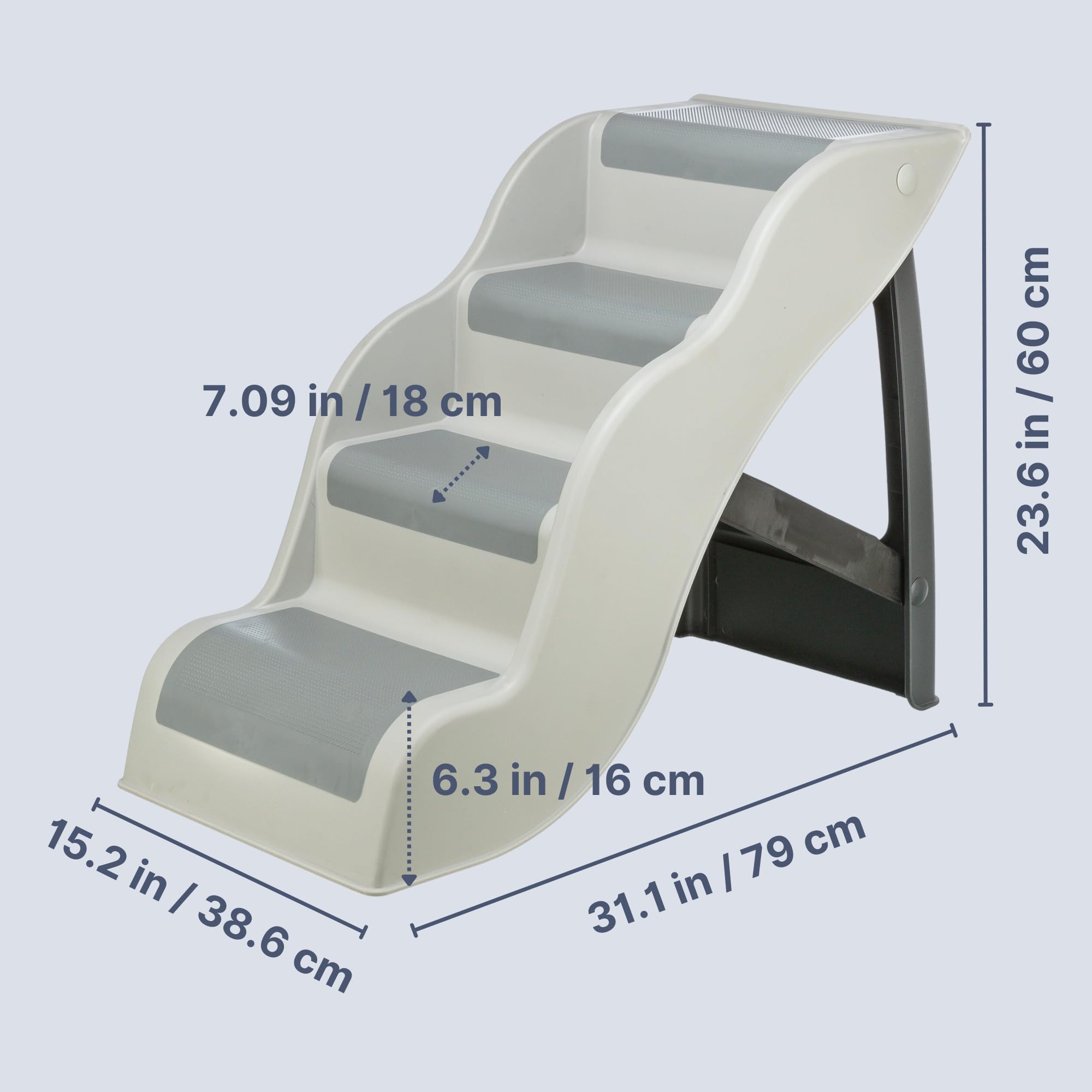 Trixie 3 Step Pet Stairs, Lightweight And Collapsible, Easy To Store, Non-Slip Treads, Gray