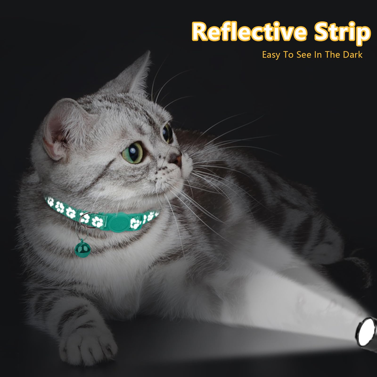 Taglory Reflective Cat Collars Breakaway With Bell, 2 Pack Girl Boy Pet Kitten Collar Adjustable 7.5-12.5 Inch, Turquoise
