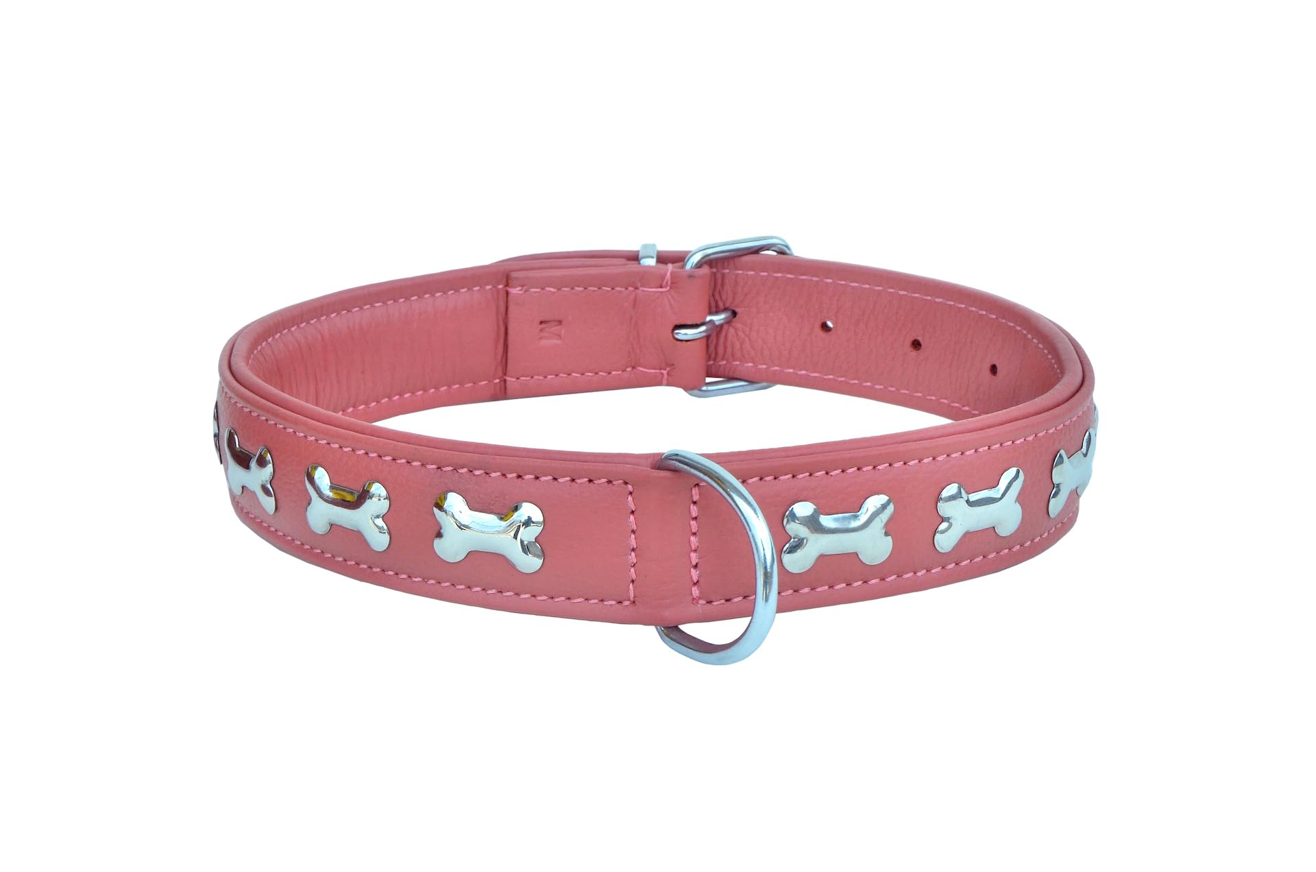 Leather Dog Collar Padded For Comfort For Puppies And Big Dogs With Bone Studs 10Ab303-S
