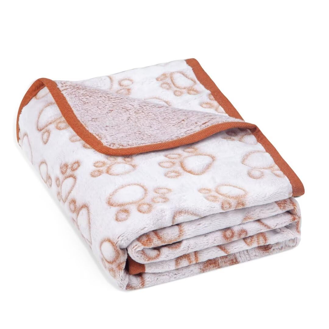 Stuffed Premium Soft Dog Blanket, With Flannel Brown Cute Paw Print, 24 * 32 Inches, Cat Blanket Puppy Pads Supplies Dog Product