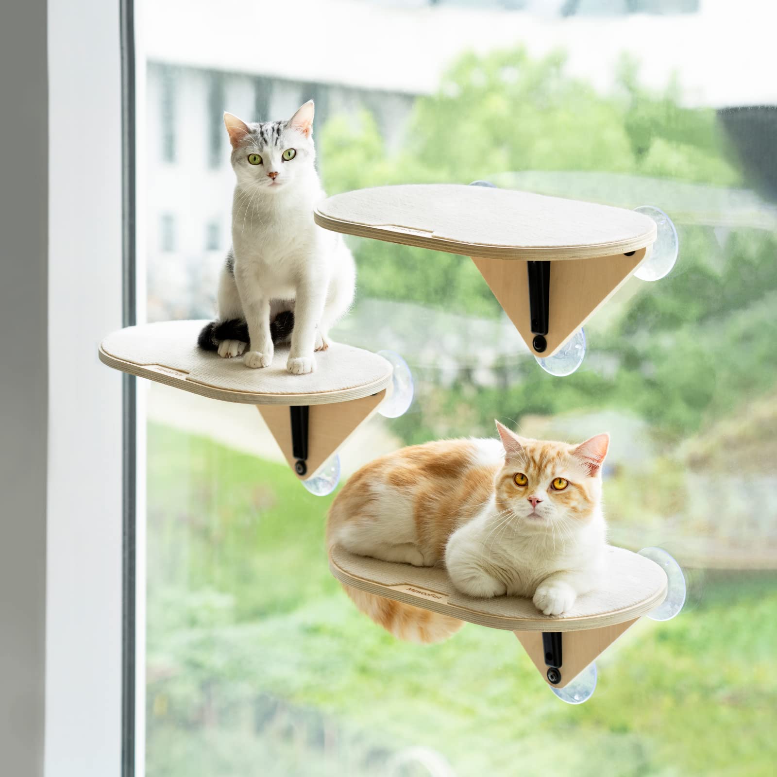 Mewoofun Cat Window Perch Hammock With Climbing Steps And Scratching Post Wooden Window Mounted Cat Bed For Indoor Cats (1 Cat Perch)
