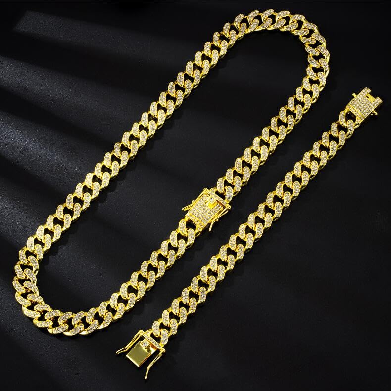 Haoyueer Dog Chain Collar Diamond Cuban Link 13Mm Wide Dog Necklace Metal Cat Chain Pet Crystal Collar Jewelry Accessories For S