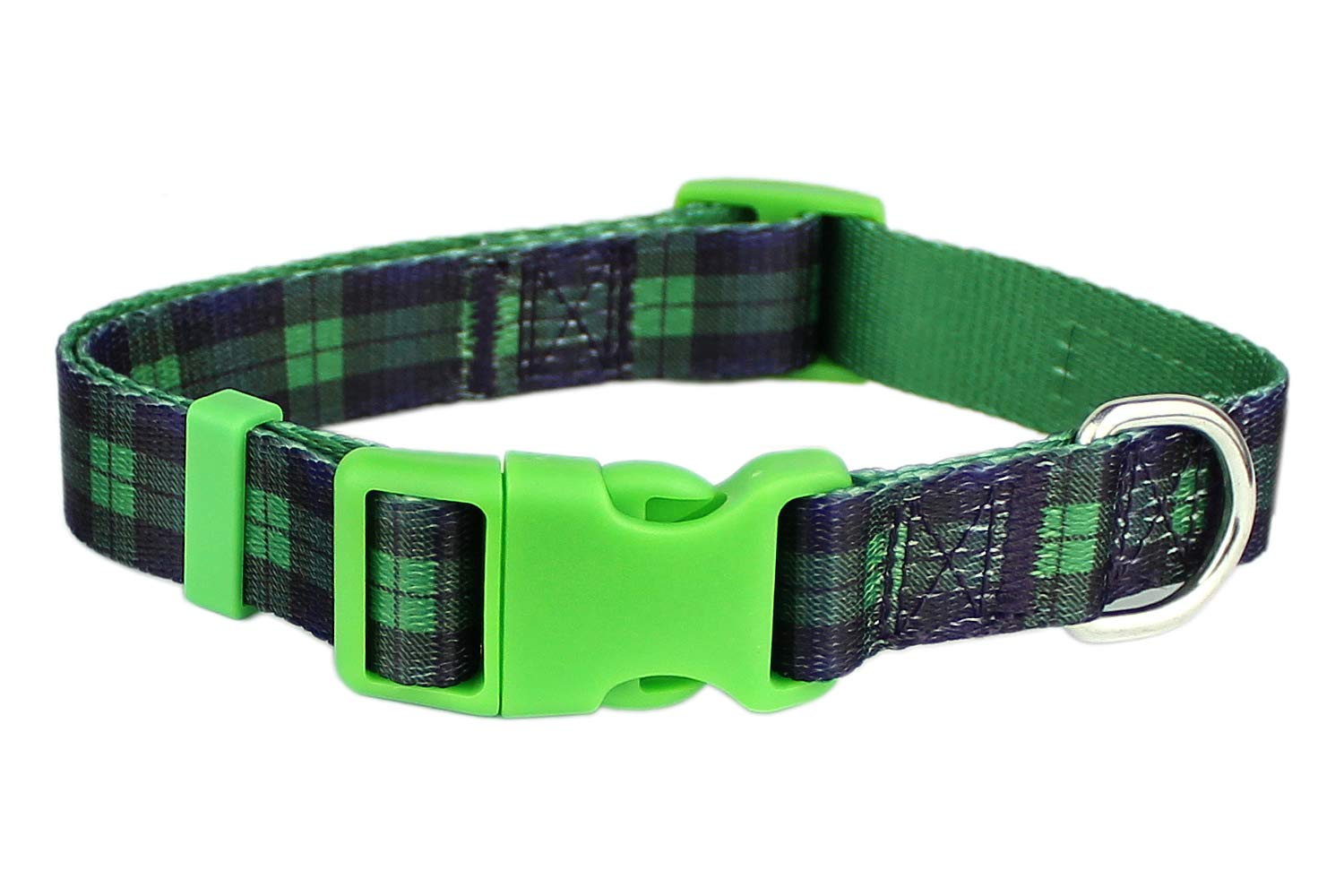Parisian Pet Dog Collar - Adjustable “ Scottish Green Plaid “ Pattern Puppies Collar - Comfortable, And Breathable Dog Collar - Nylon Dog Collars For Large Dogs L