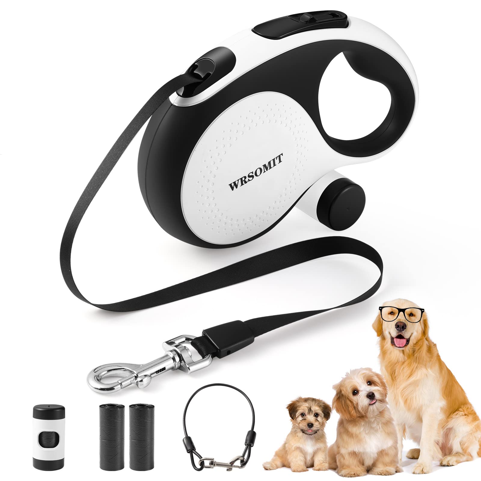 WRSOMIT Retractable Dog Leash with Chew Proof Cable, 26Ft Heavy Duty Dog Leash for Small Medium Large Dogs up to 110lbs, 360 No 