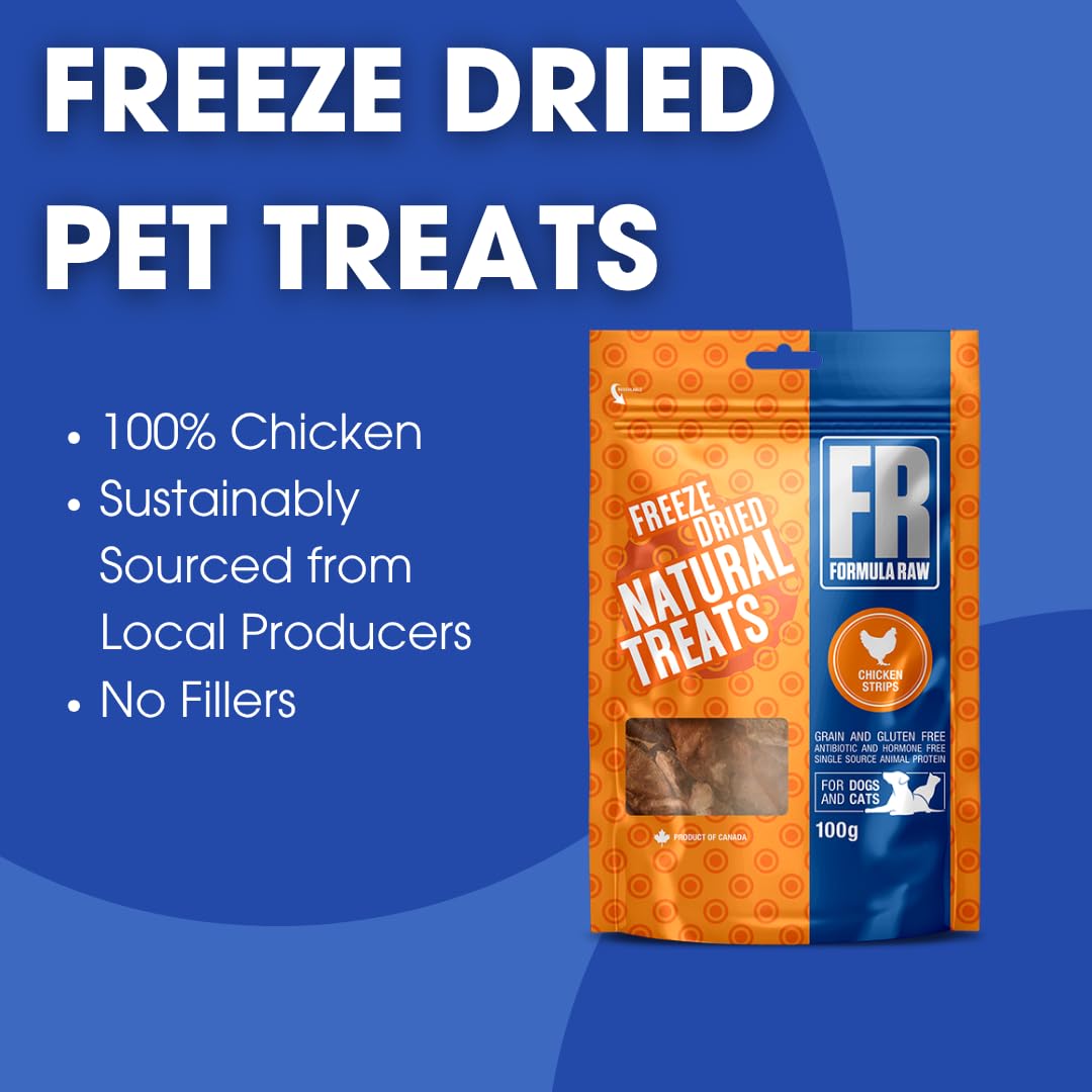 Formula Raw Freeze-Dried Chicken Strips for Dogs and Cats - Single Ingredient, Natural Raw Chicken Breast Treats - High Protein,