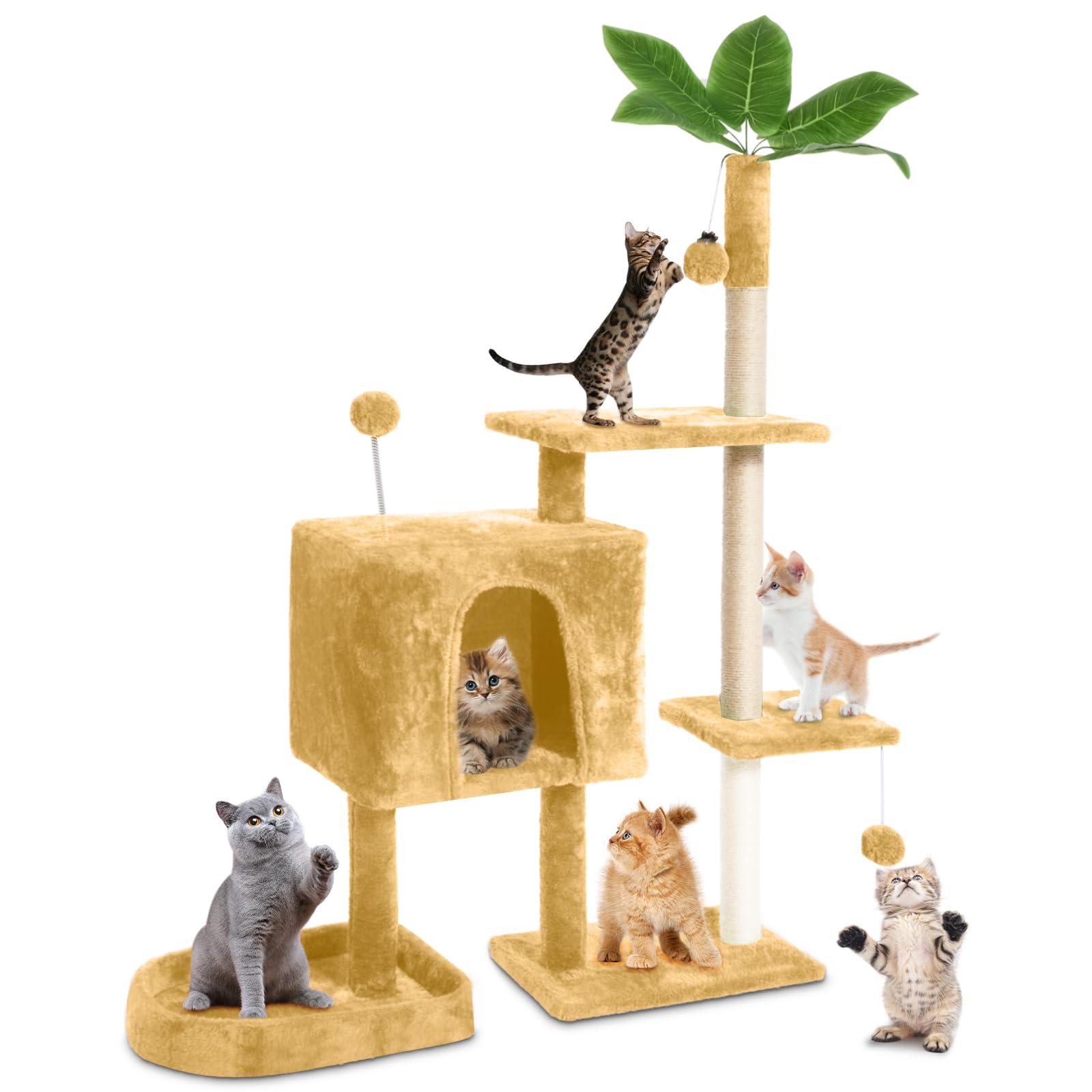 Tscomon 25'' Cat House Tree For Indoor Kitten,Cozy Plush Indoor Plant Design Cat House Cute Cat Condo Scratching Posts
