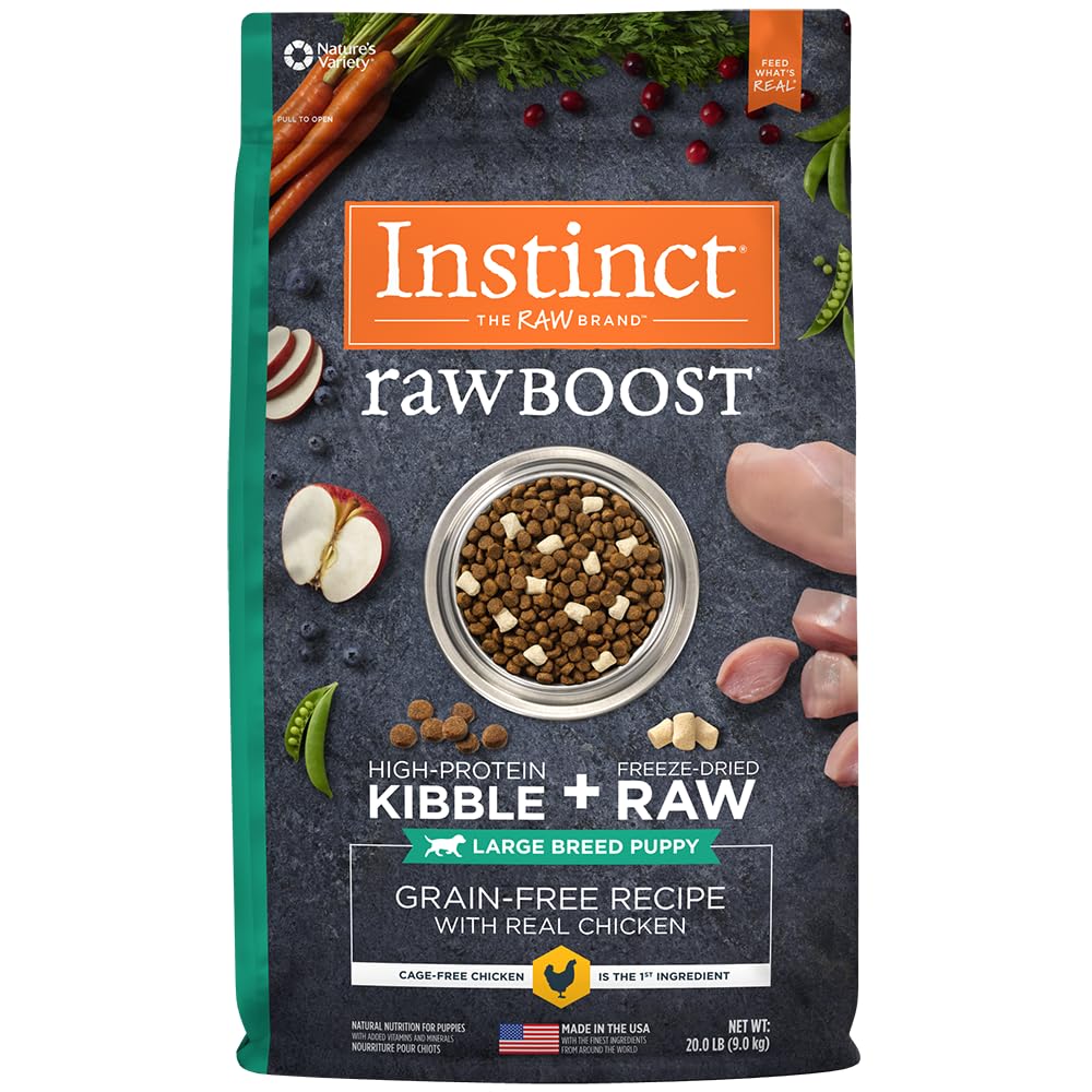 Instinct Raw Boost Large Breed Puppy, Natural Dry Dog Food with Freeze Dried Pieces, Grain Free Recipe - Real Chicken, 20 lb. Ba