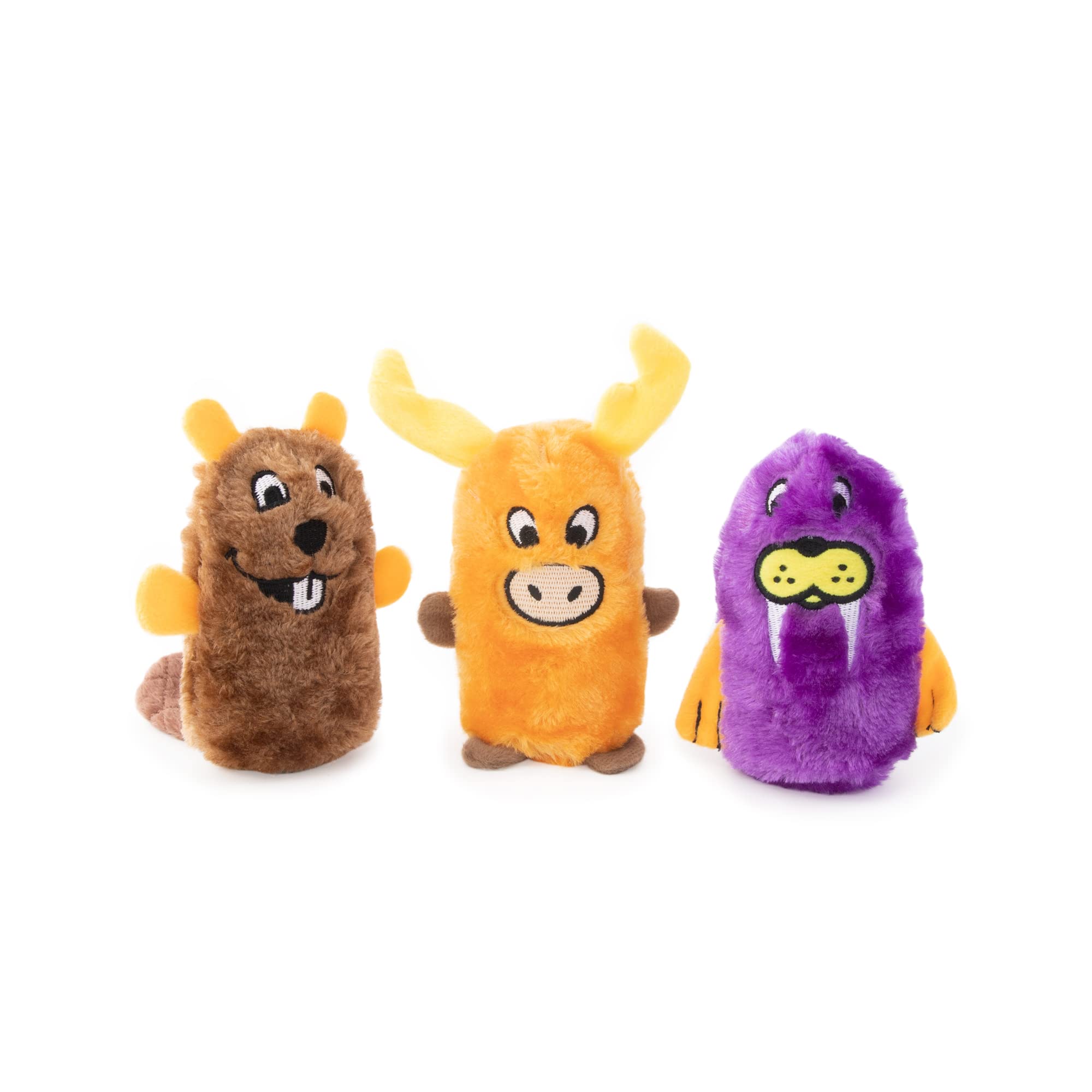 Zippypaws Squeakie Buddies- No Stuffing Dog Toys To Keep Them Busy, For Small & Medium Dogs, Squeaky Pet Toys For Boredom, Unstuffed Chew Toy, Soft Plush Puppy Product, Beaver, Moose, & Walrus- 3-Pack