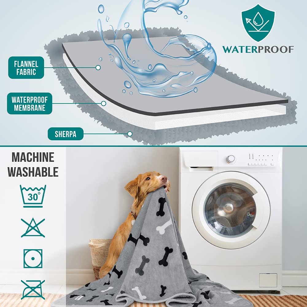 Petami Waterproof Dog Blanket For Medium Large Dogs, Pee Proof Pet Blanket For Bed Couch, Reversible Water Proof Blanket For Puppy Indoor Cat, Soft Dog Pee Crate Cover Washable, 60X80 Bone Gray
