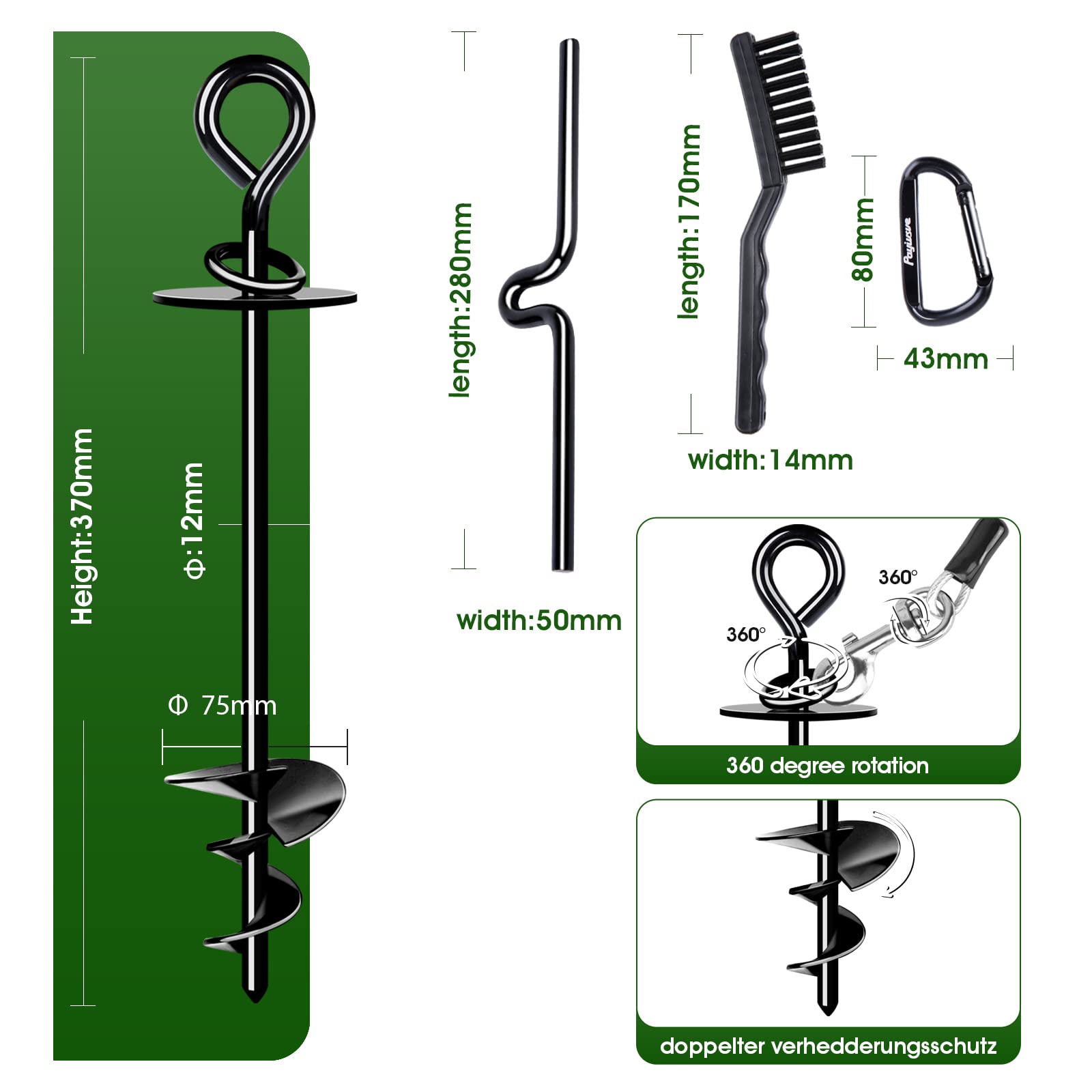 Dog Tie Out Stake For Large Dogs Up To 220 Lbs, Dog Stake Heavy Duty For Outside/Yard/Beach, 360 Rotation No Tangling Dog Anchor