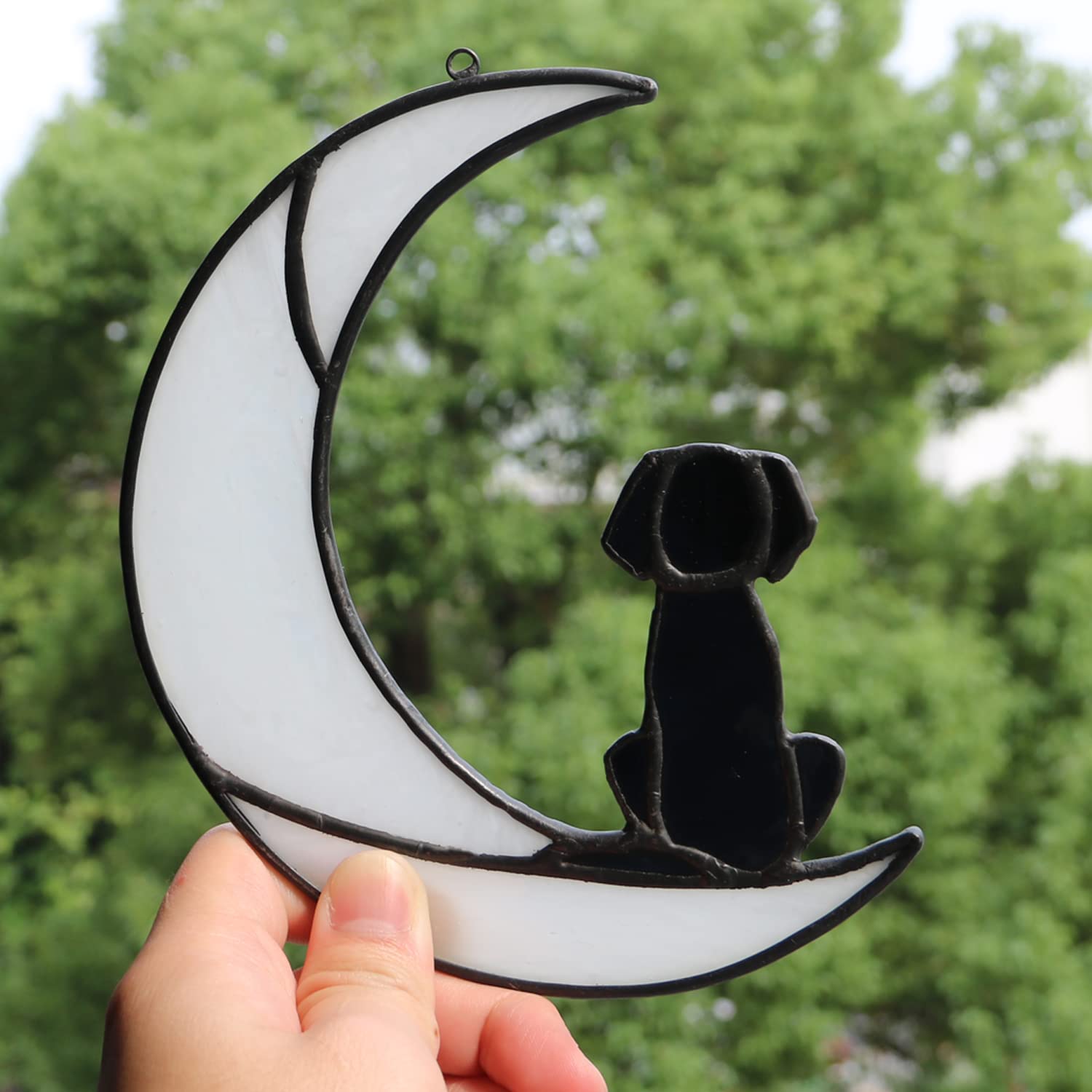 BOXCASA Dog Memorial Gifts - Stained Glass Moon Suncatcher for Pet Loss Sympathy - Thoughtful Dog Lover Remembrance Decor