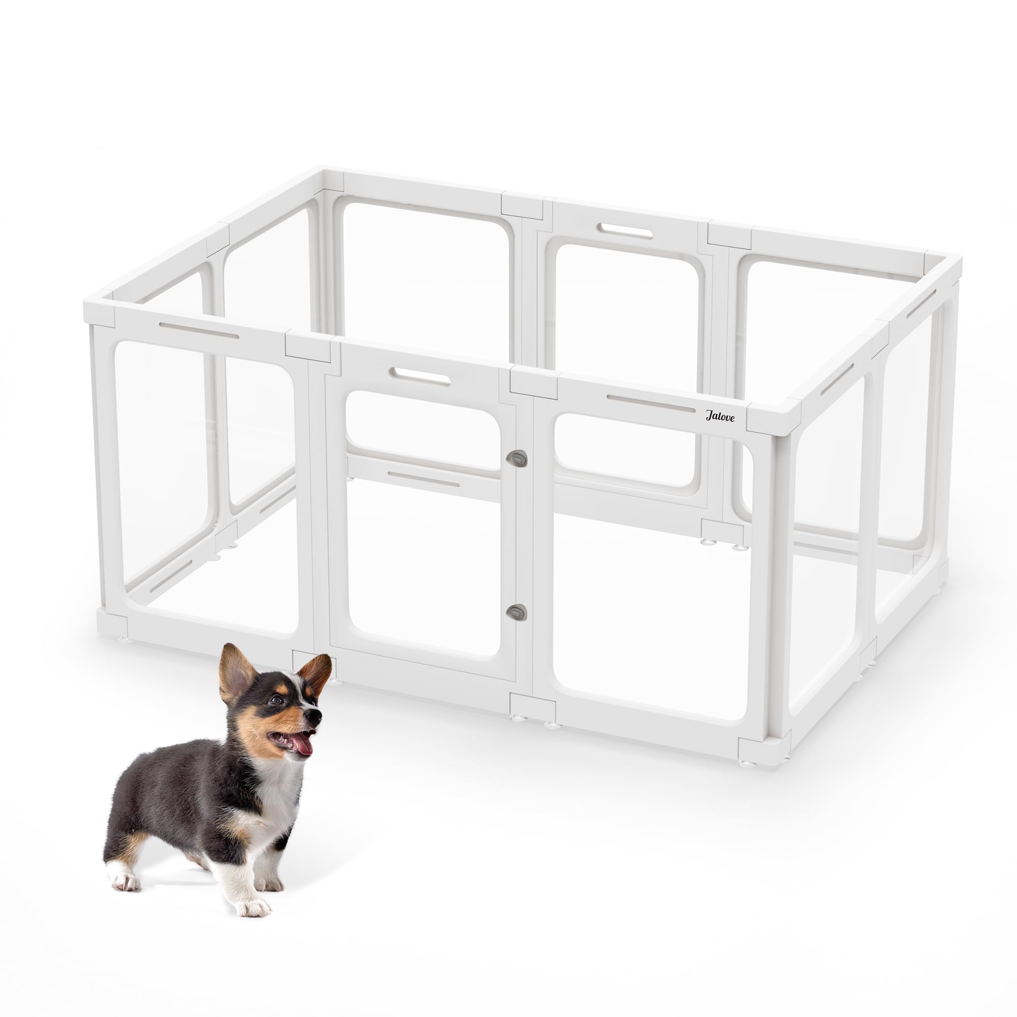 Jalove Acrylic Dog Playpen Indoor, 24 H Plastic Pet Playpen With Door, Clear Pet Play Pen For Puppy Cat Rabbit Ferret, Easy Asse