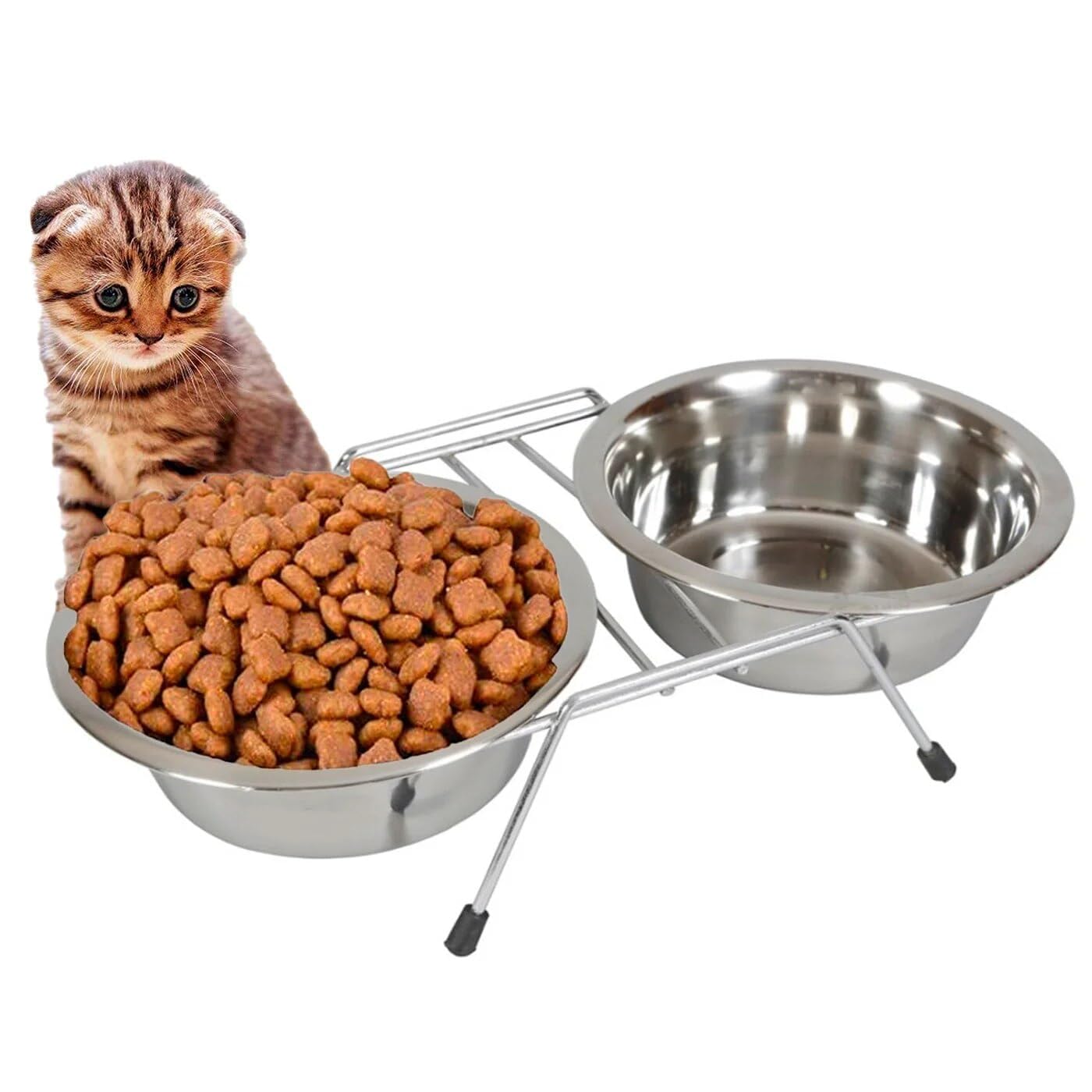 Pups&Pets Dog Bowl Double Dog Bowl Food Water Feeder Diner Dish Stainless Steel Anti Slip Removable Puppy Cat Food Water Pet Fee